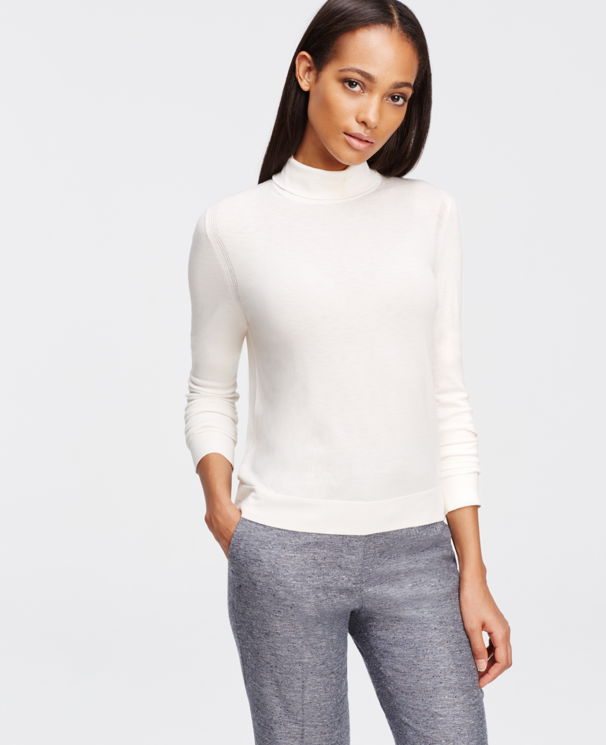 Ann taylor Cropped Turtleneck Sweater in White | Lyst
