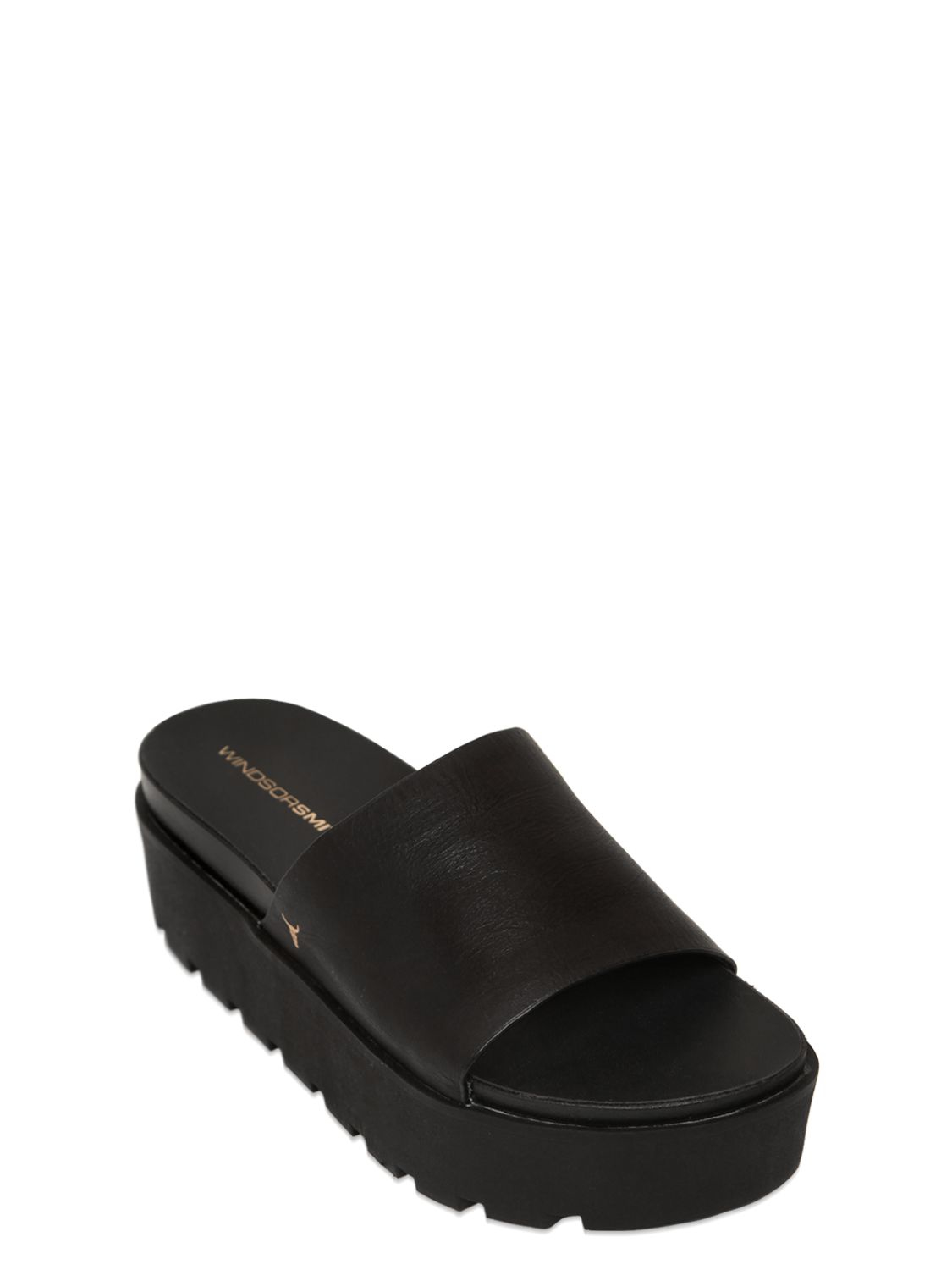 black slides leather