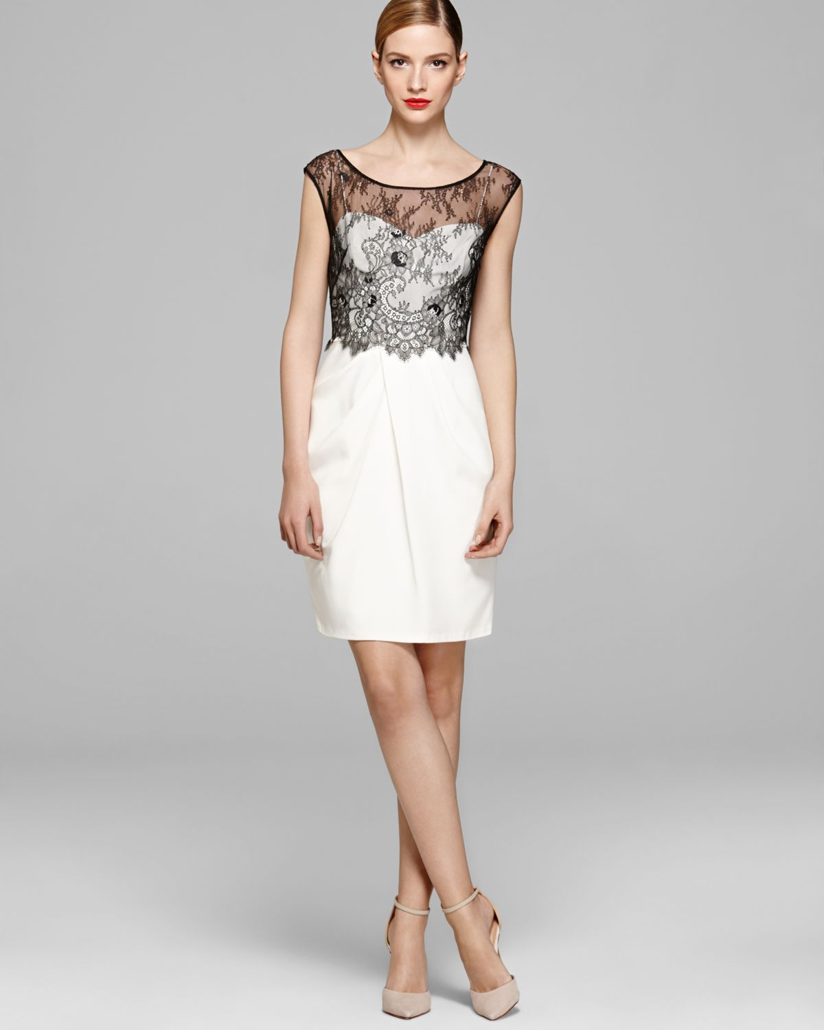 Lyst Vera Wang Dress  Color Block Lace Overlay  in White