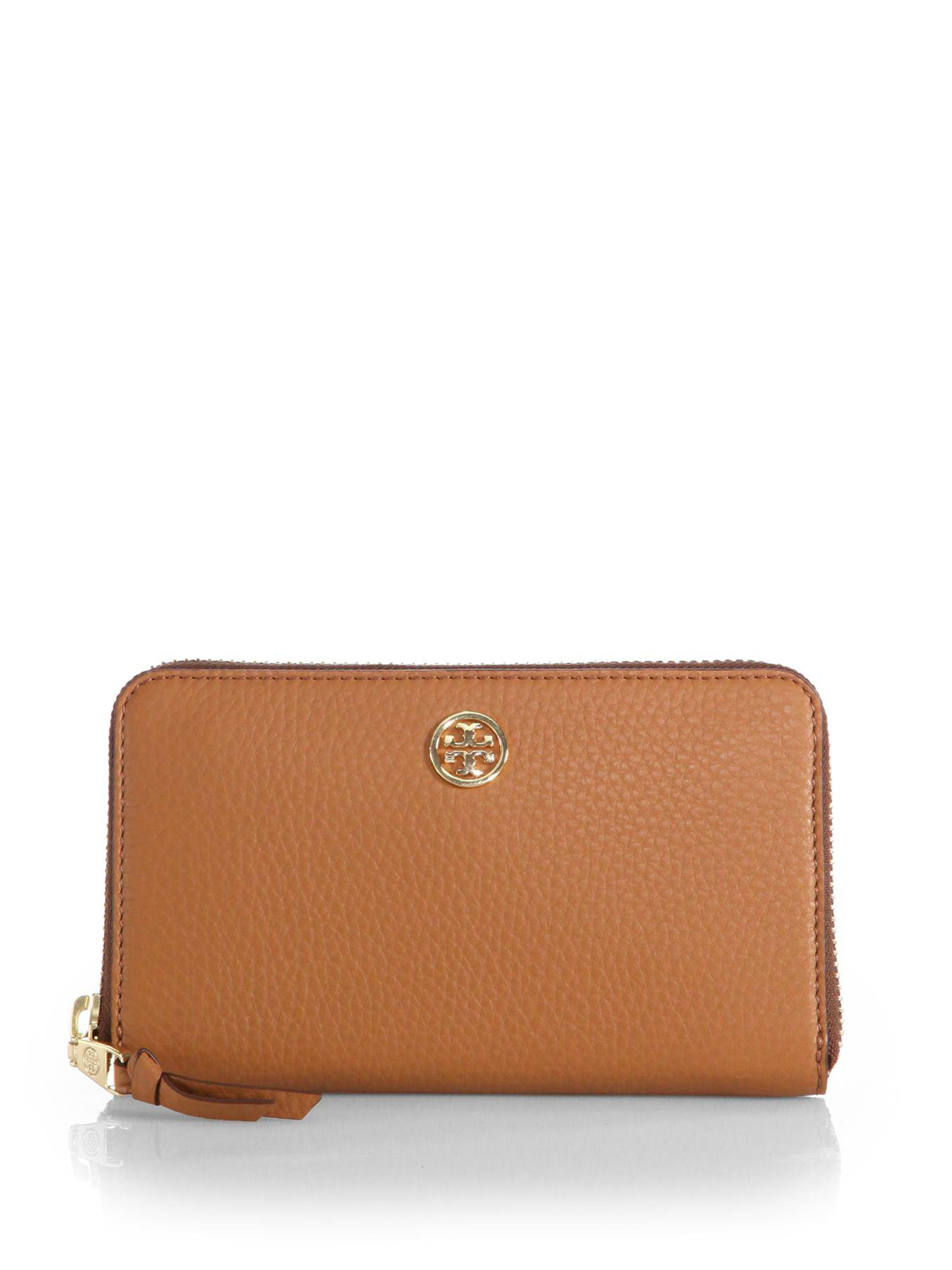 Tory Burch Robinson Pebbled Continental Wallet in Brown (TIGERS EYE) | Lyst