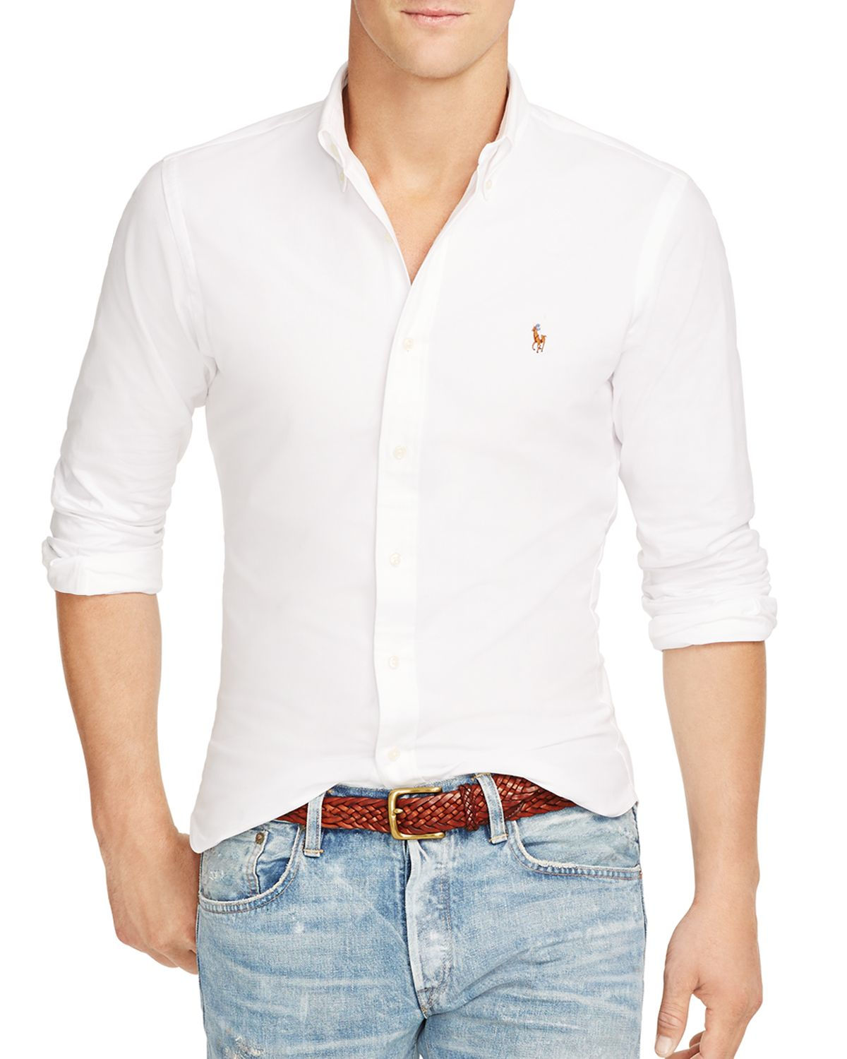 Polo ralph lauren Slim-fit Stretch-oxford Shirt in White for Men | Lyst