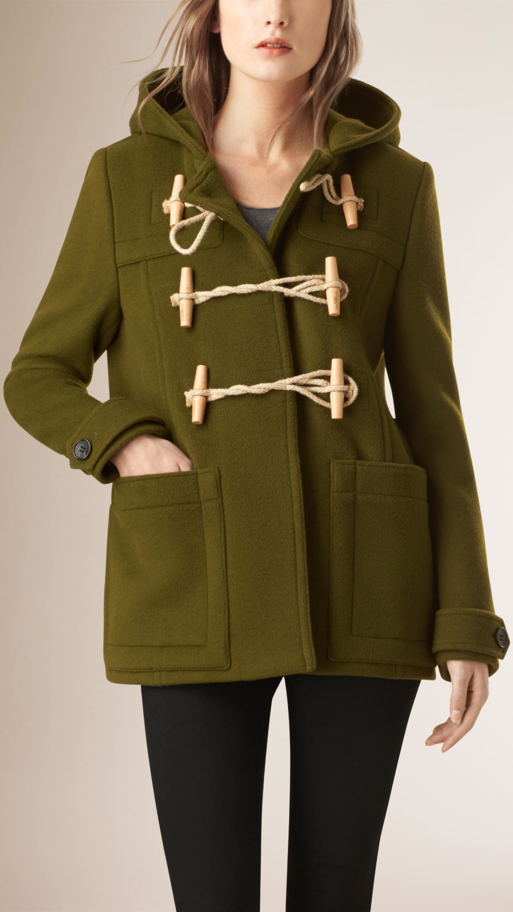 Burberry Hooded Wool Blend Duffle Coat in Green | Lyst