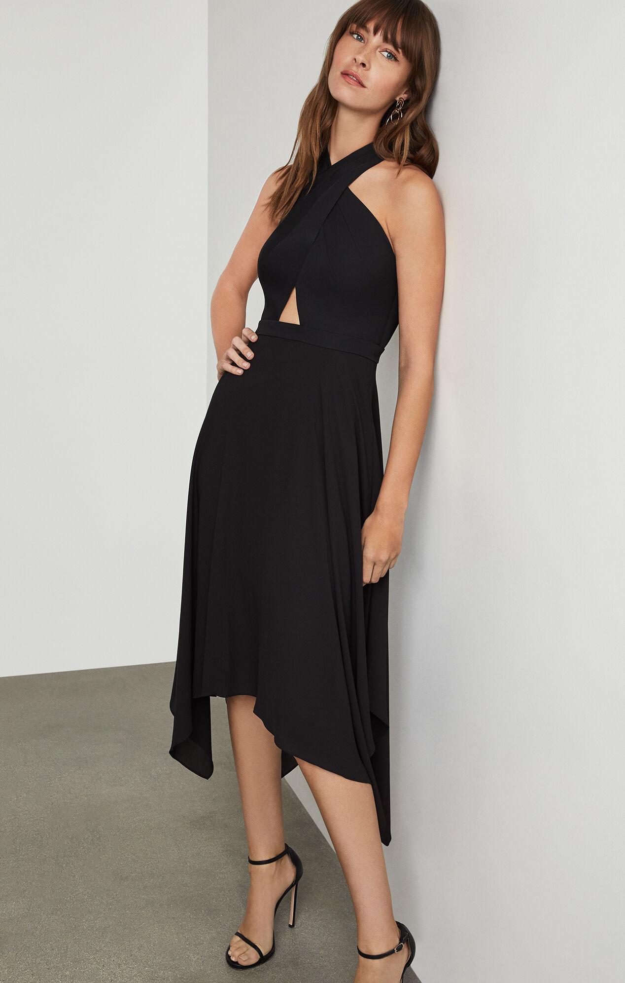 BCBGMAXAZRIA Satin Bcbg Annmarie Cutout Asymmetrical Dress in Black - Lyst
