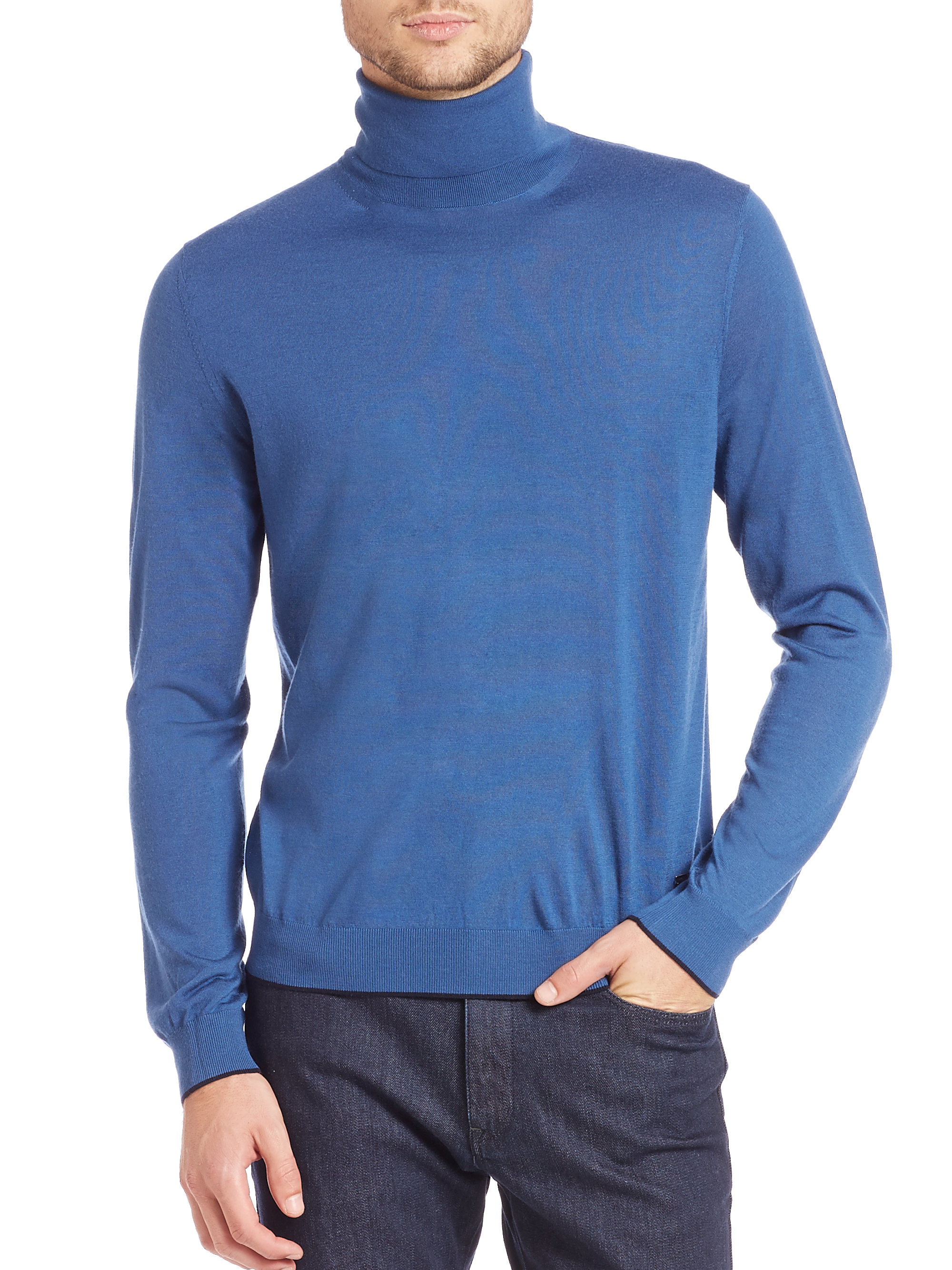 Z zegna Merino Wool Turtleneck Sweater in Blue for Men | Lyst