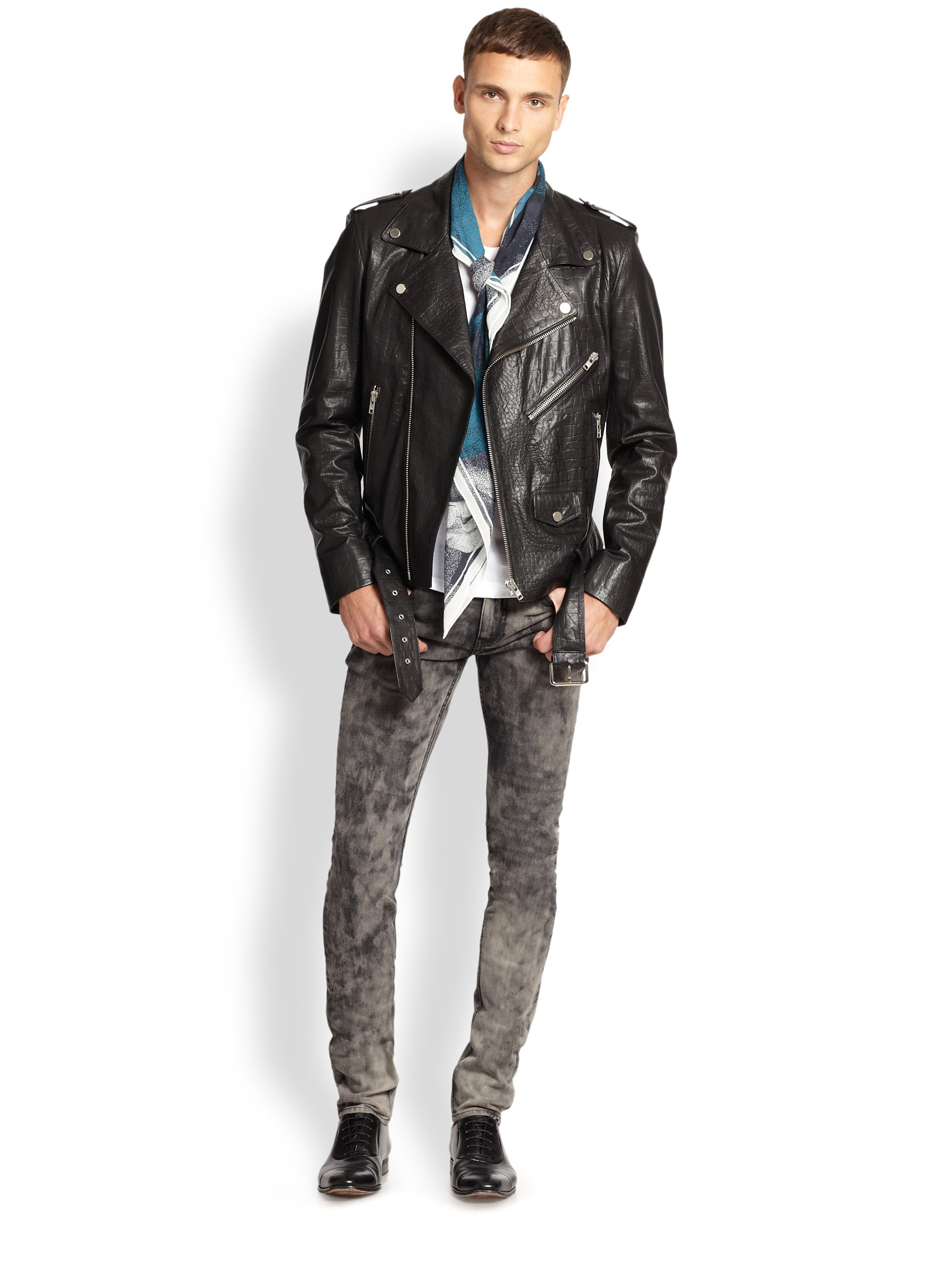 Lyst Blk Dnm Croc Embossed Leather Moto Jacket In Black For Men Gallery