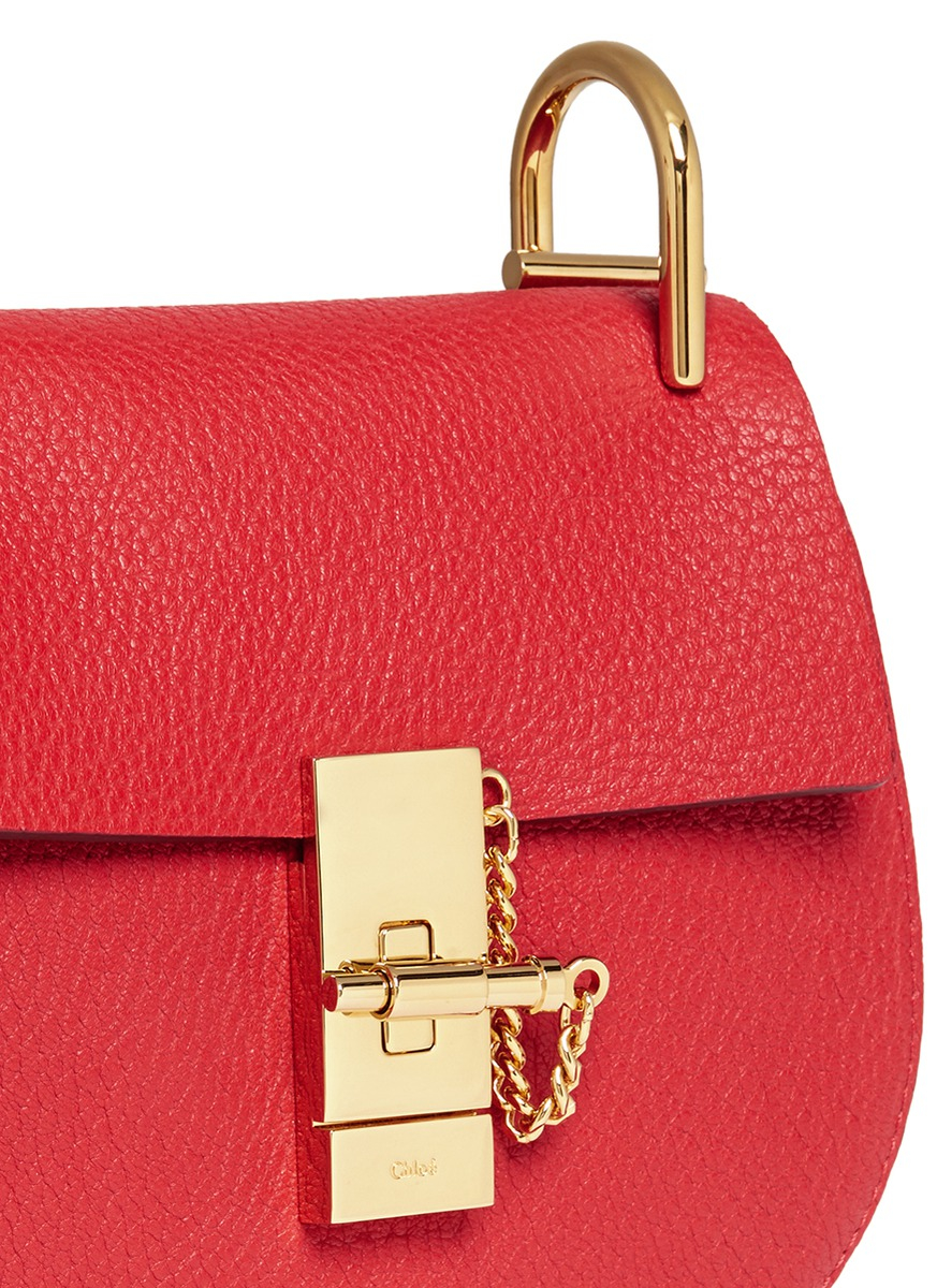 Chlo Drew Mini Grained-Leather Shoulder Bag in Red | Lyst
