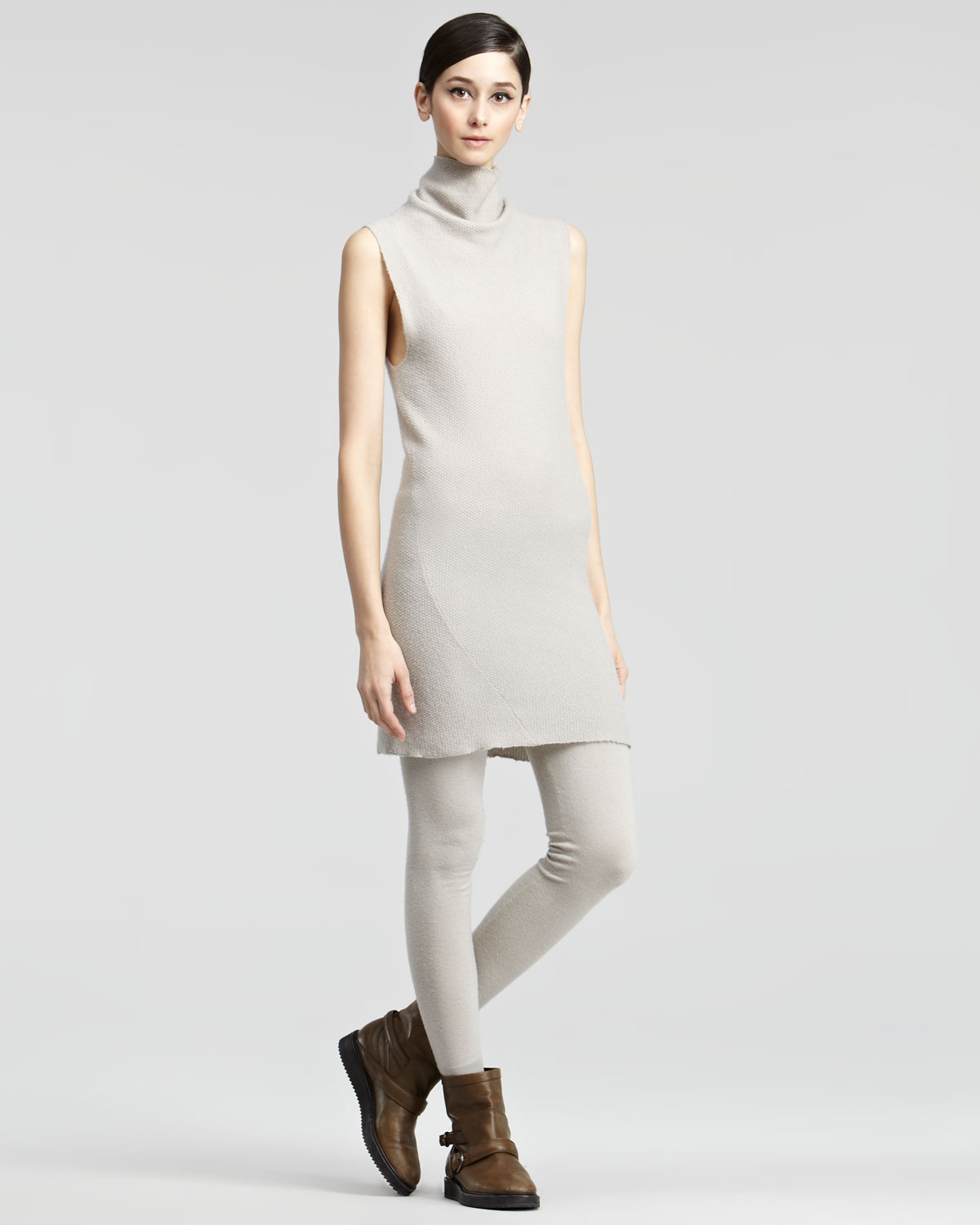 gray sleeveless turtleneck