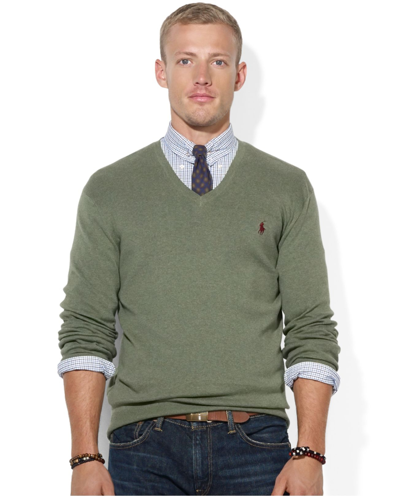 Polo ralph lauren Pima Cotton V-Neck Sweater in Green for Men | Lyst