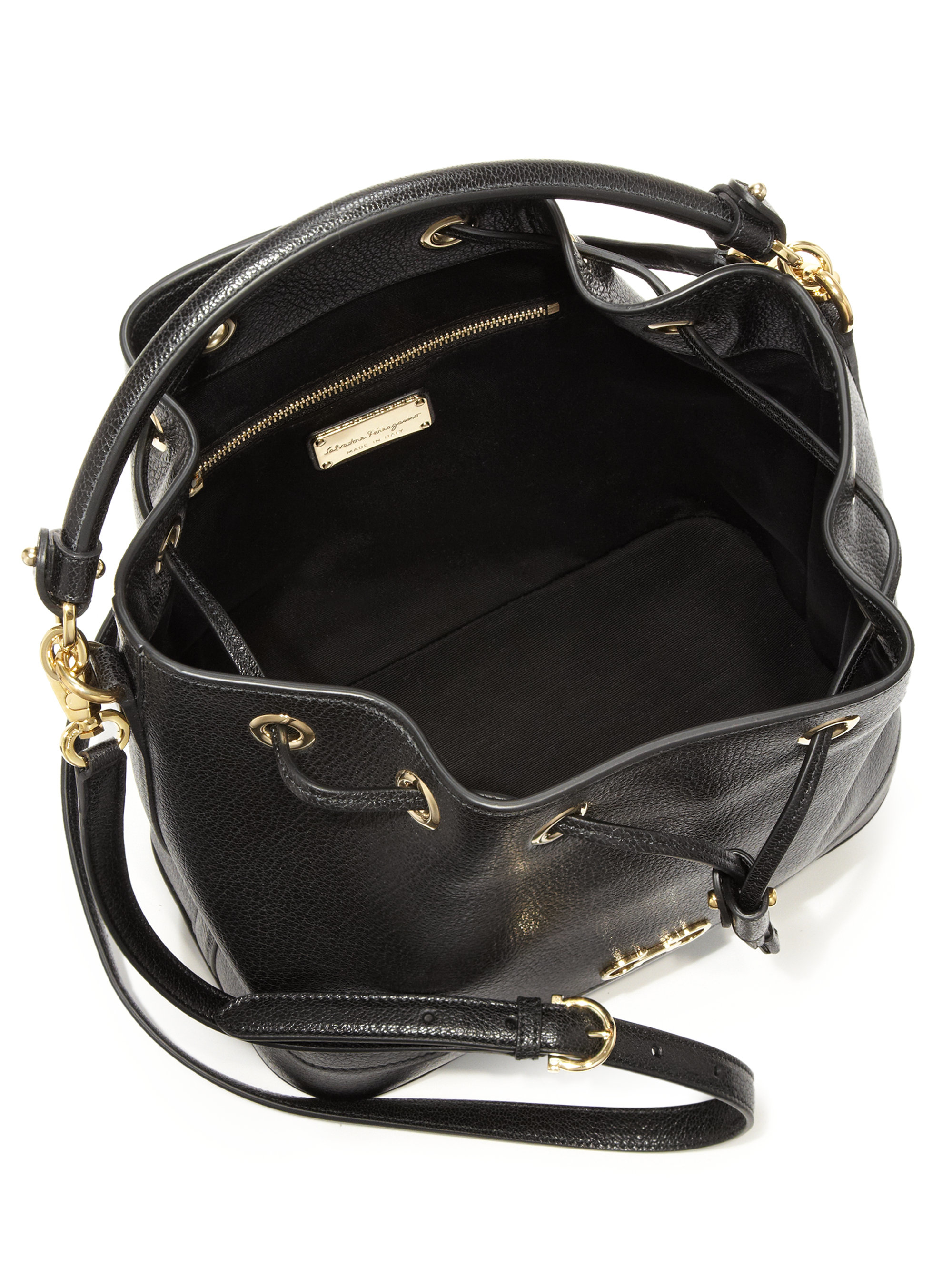 Lyst - Ferragamo Millie Leather Bucket Bag in Black
