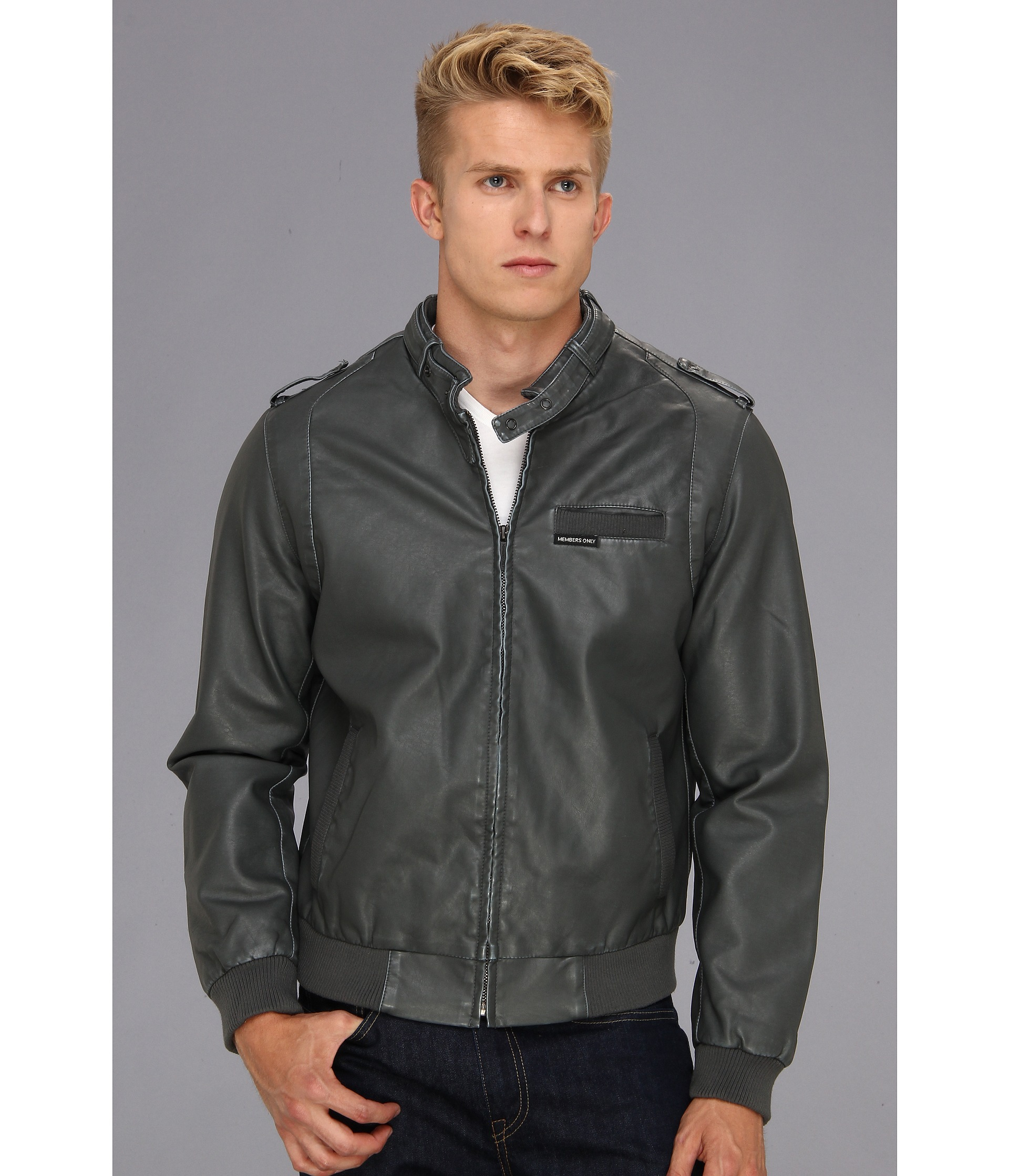 Members Only Faux Real Racer Jacket In Gray For Men Lyst Gallery