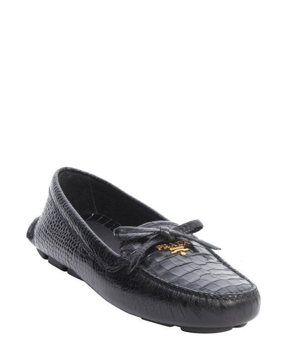Prada Black Croc Embossed Leather \u0026#39;Stampa Cocco\u0026#39; Slip-On Loafers ...  