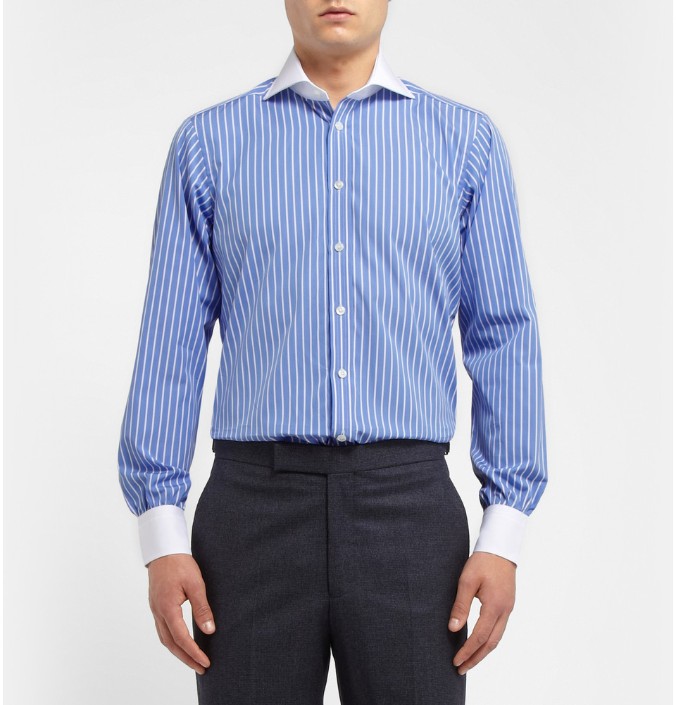 Lyst - Turnbull & asser Blue Striped Contrast-Collar Cotton Shirt in ...