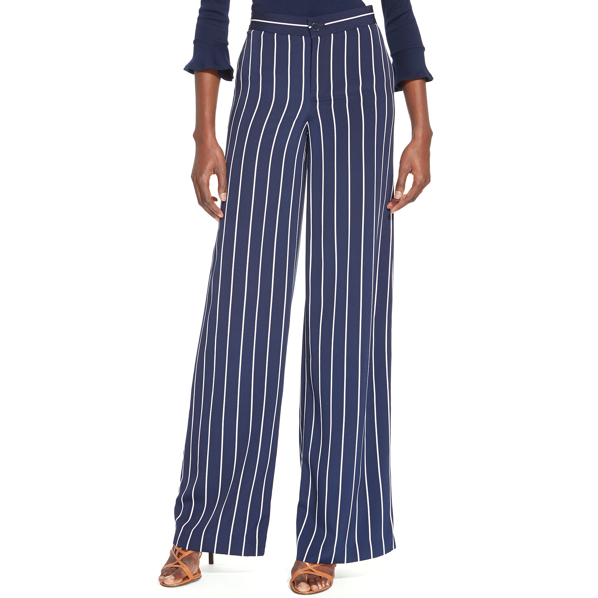 Lyst - Ralph Lauren Striped Wide-leg Pant in Blue