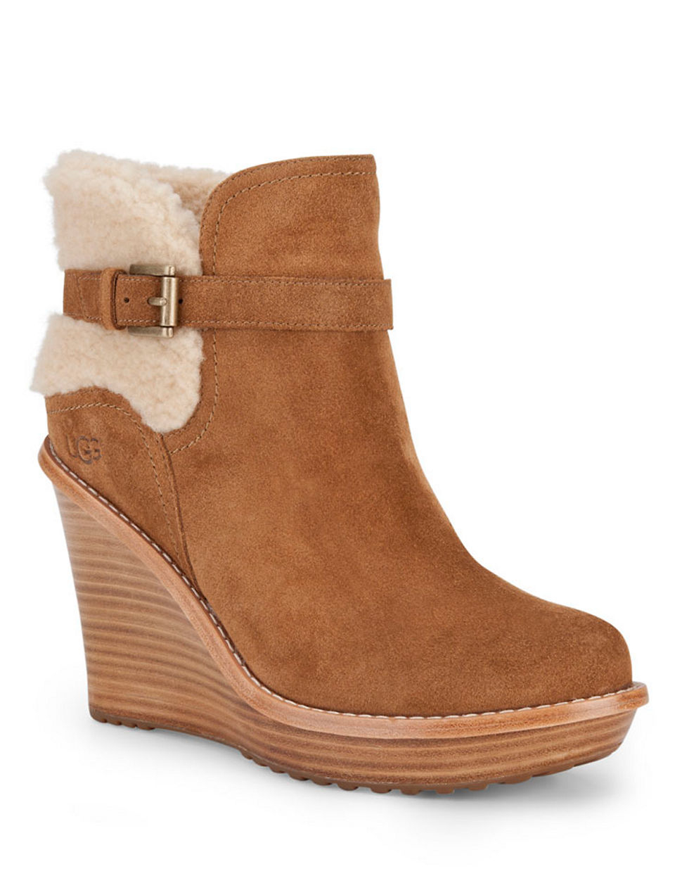 Lyst - Ugg Suede Sheepskin Wedge Ankle Boots in Brown