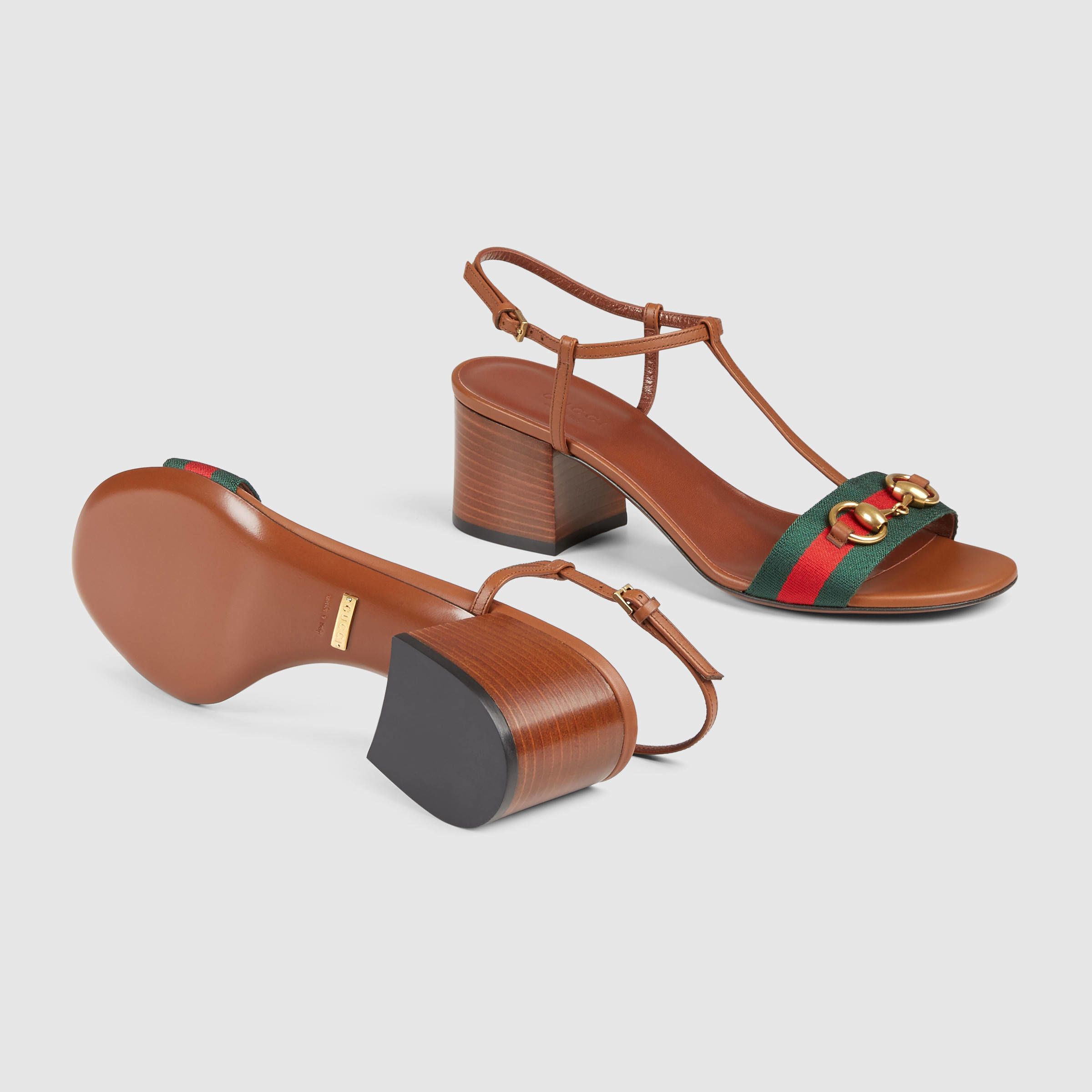 Lyst - Gucci Leather Mid-heel Sandal in Brown