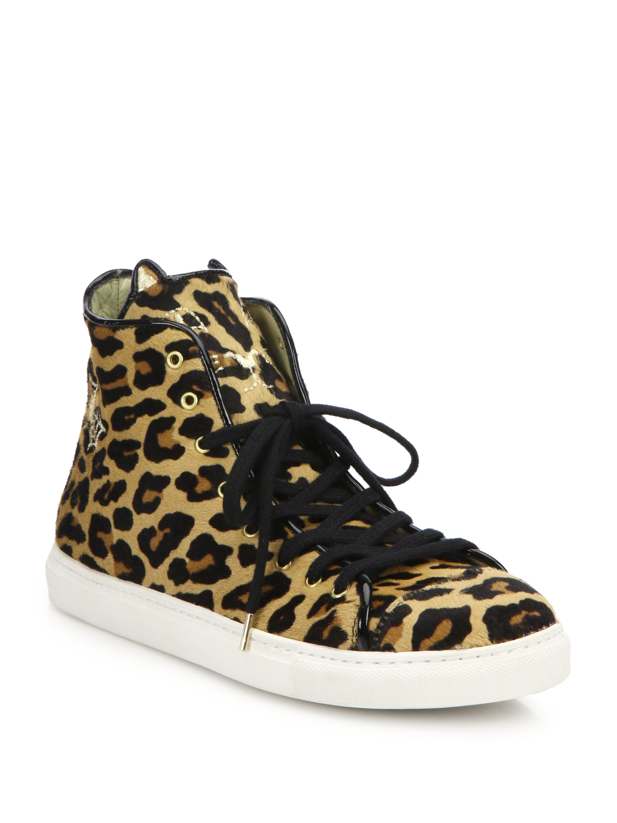 olympia leopard calf hair and leather trainer