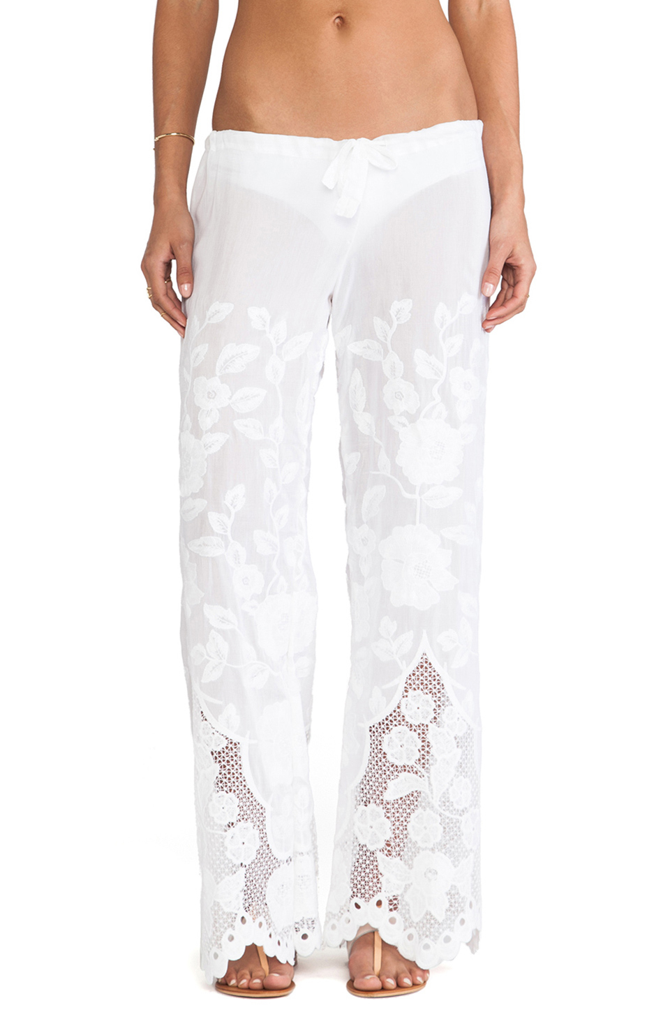 white eyelet pants