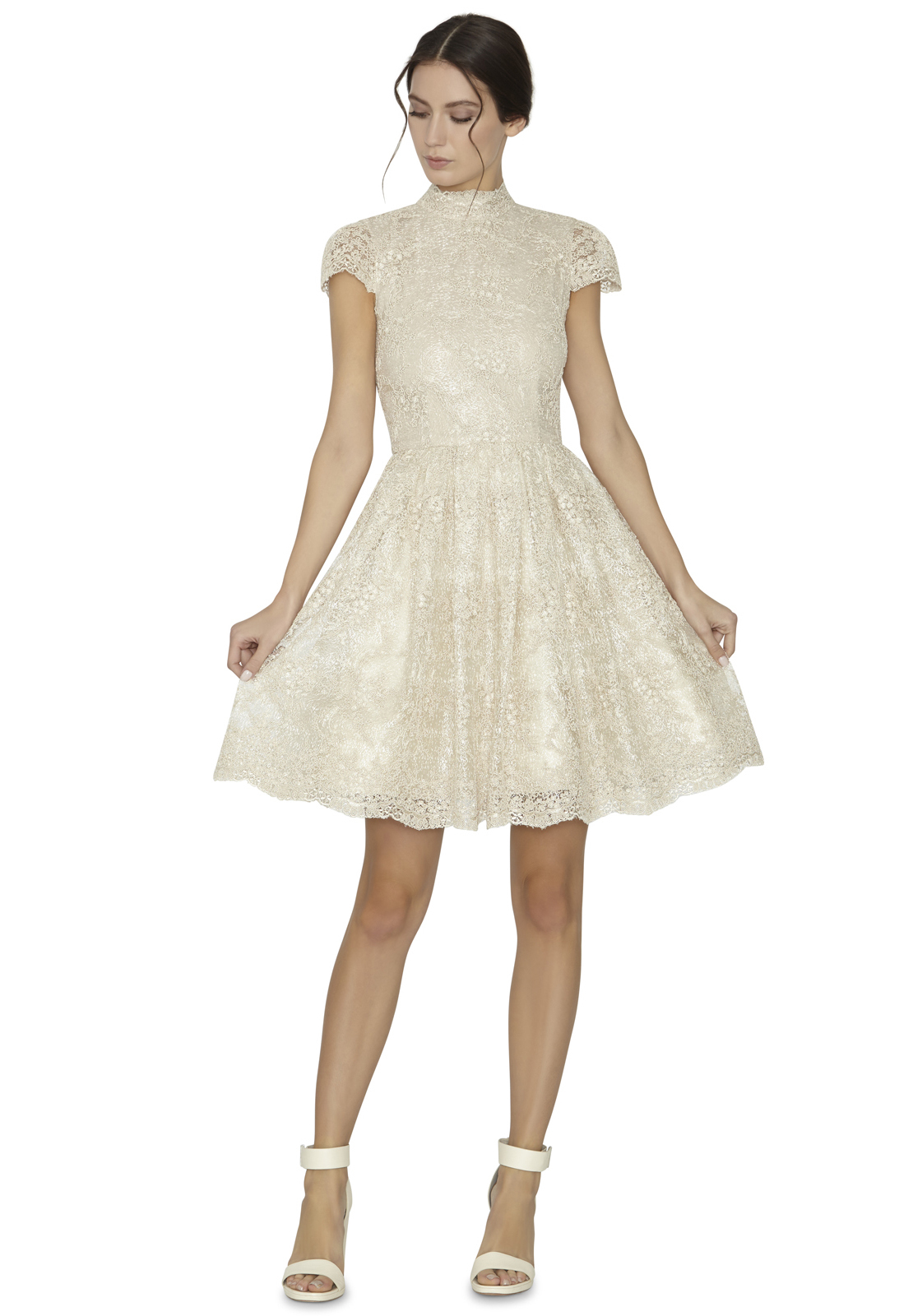 Alice + olivia Natalina Full Skirt High Neck Dress in Metallic | Lyst