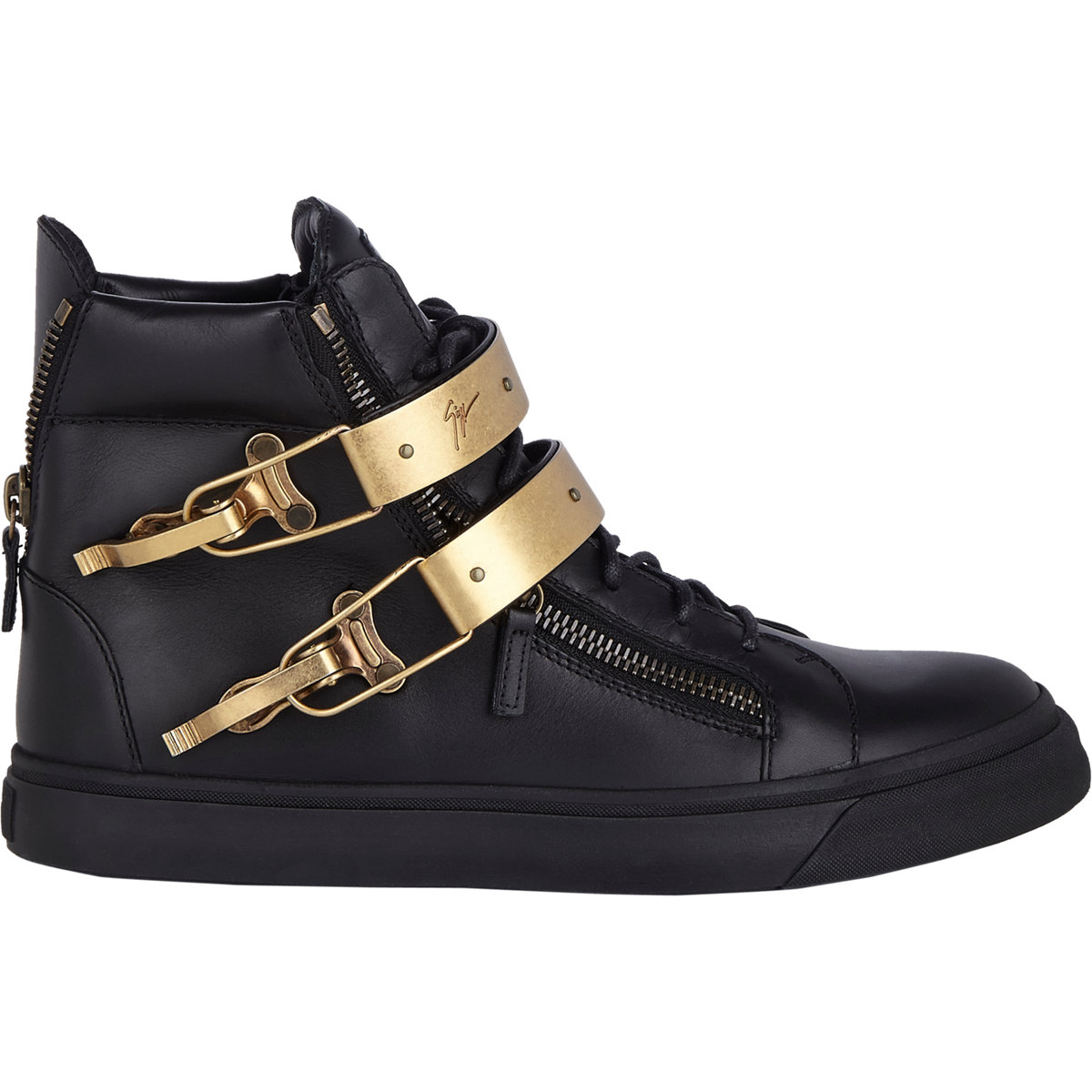 Giuseppe zanotti Plated-strap Double-zip Sneakers in Gold for Men ...