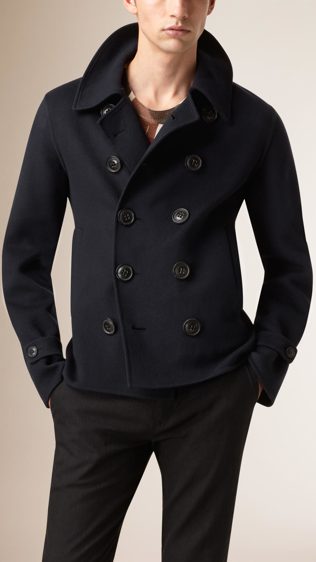 Lyst - Burberry Wool and Cashmere-Blend Peacoat in Blue for Men