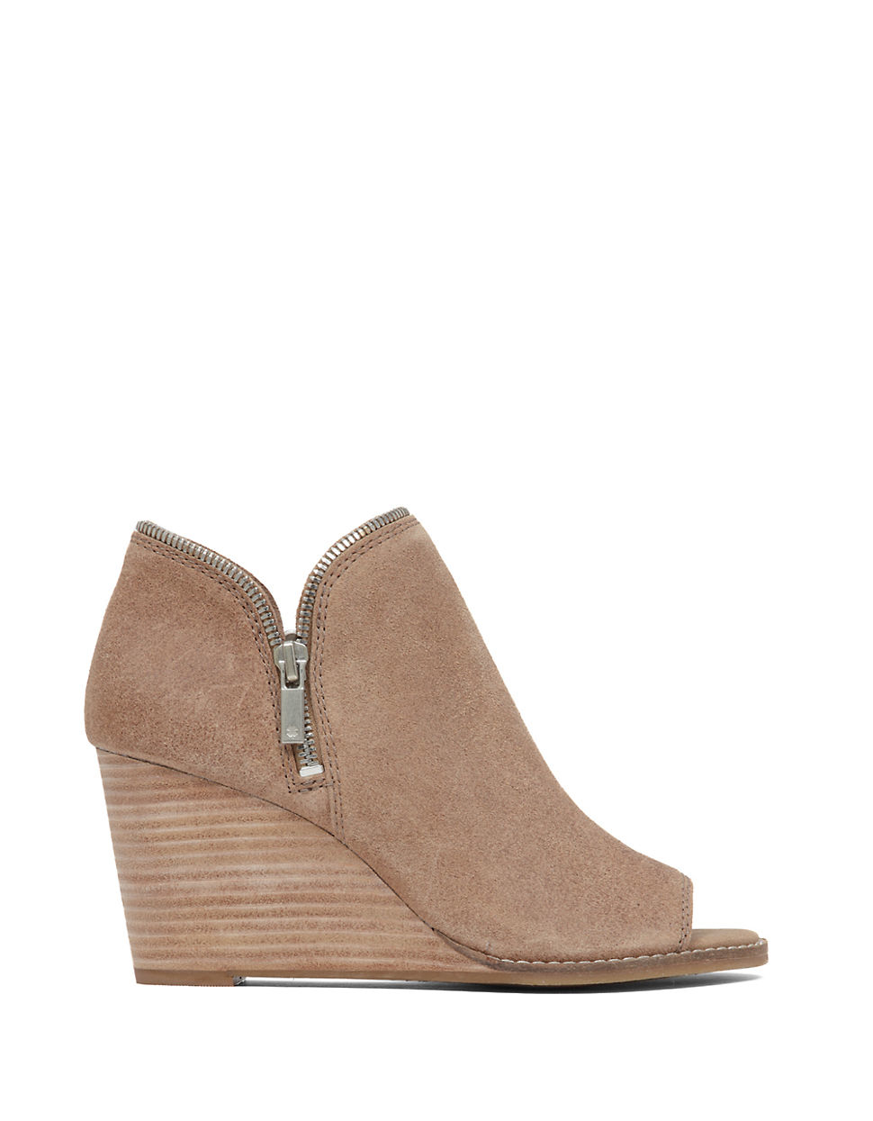 Lucky brand Jakobie Suede Peep Toe Wedges in Natural  Lyst