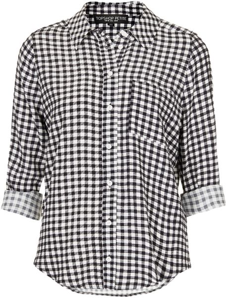 Topshop Petite Gingham Check Shirt in Black | Lyst