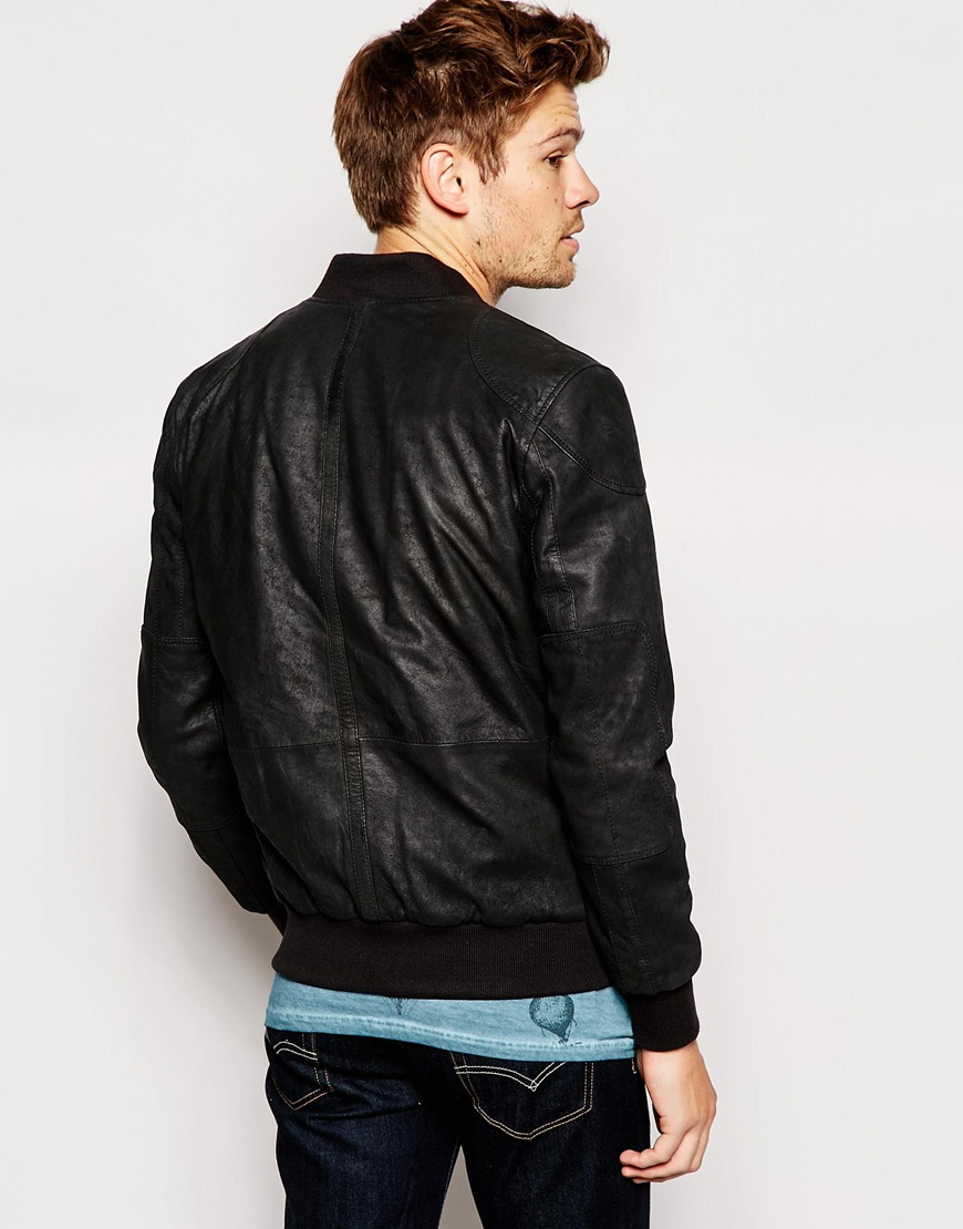 Lyst - Pepe Jeans Pepe Leather Jacket Neo Slim Fit Bomber Washed Black ...
