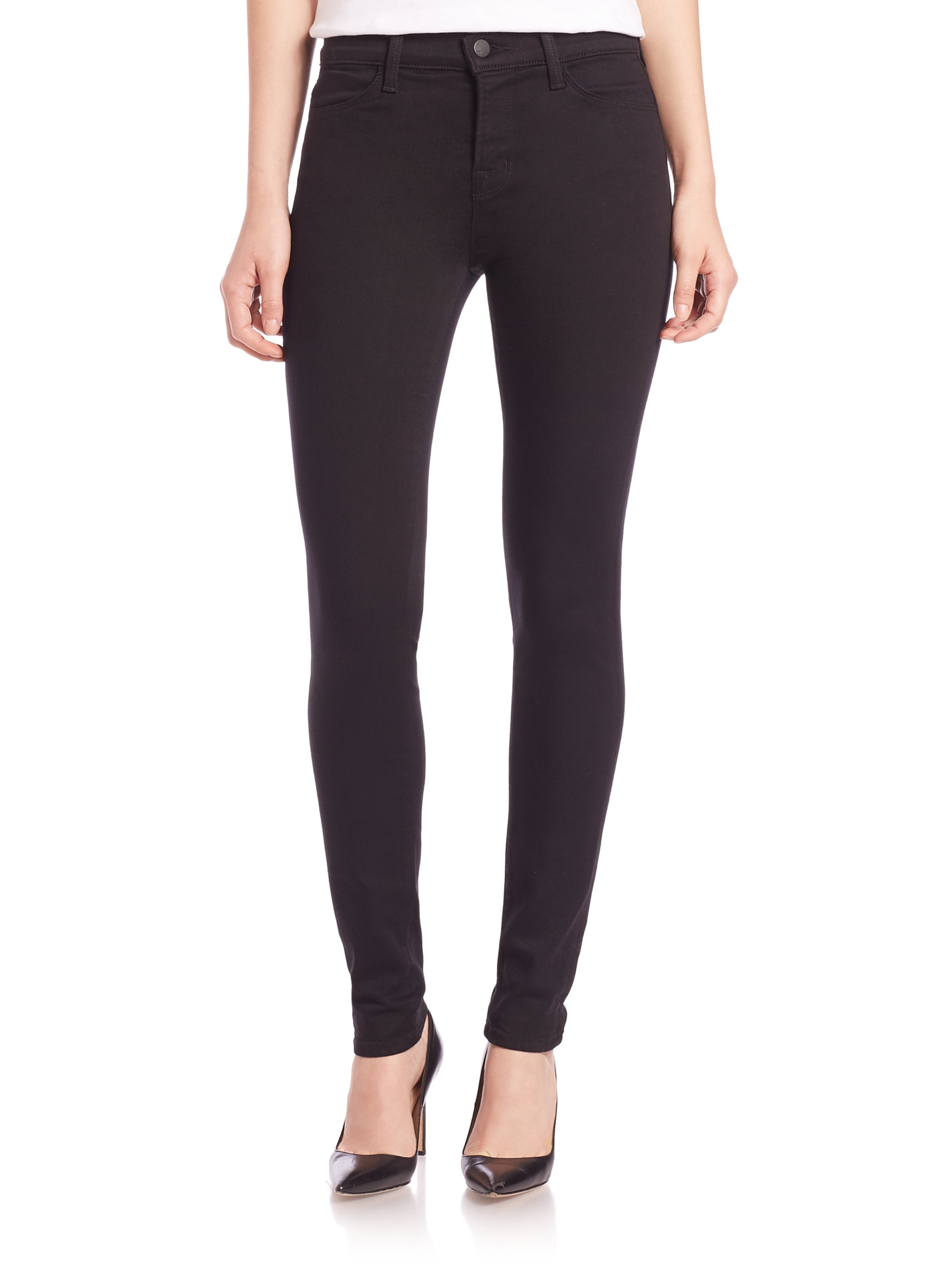 J brand Mid Rise Super Skinny Jeans in Black (seriously black) | Lyst