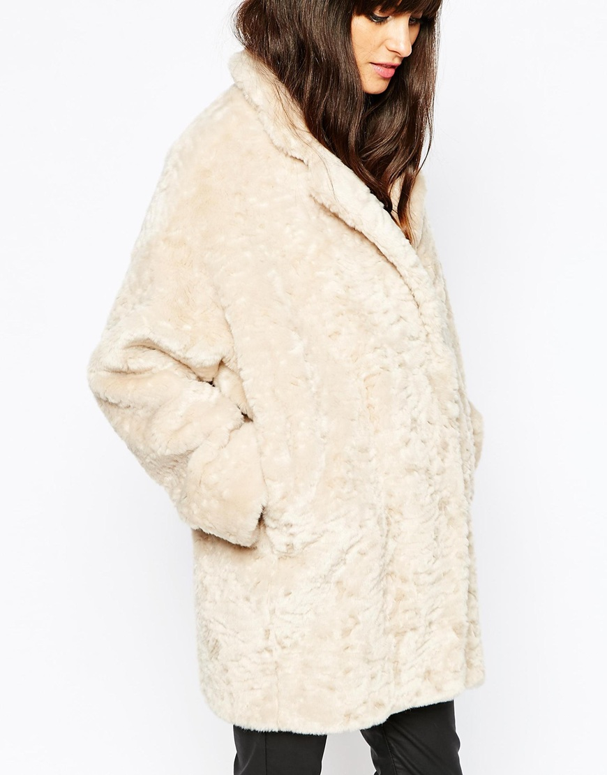 Lyst - Just Female Mawi Faux Fur Coat In Cream in Natural