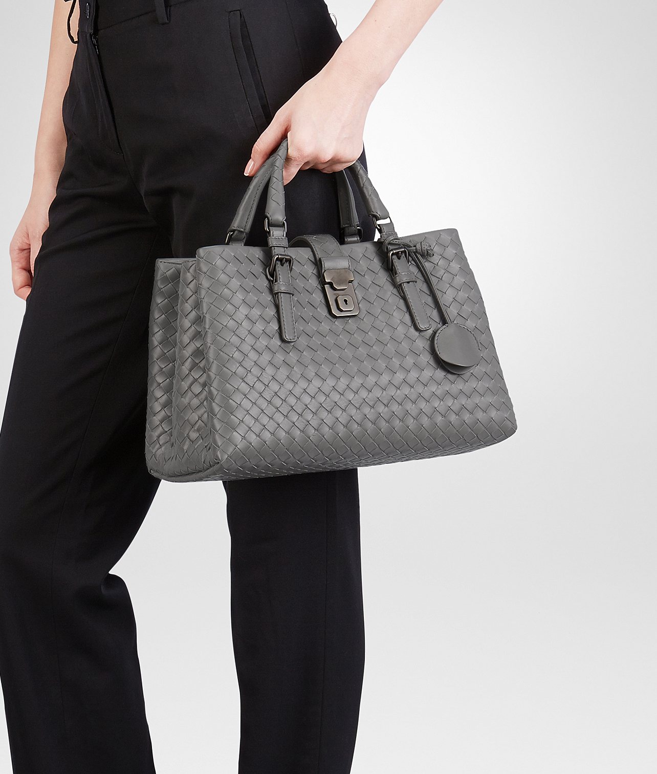 Lyst - Bottega Veneta New Light Grey Intrecciato Light Calf Roma Bag in ...