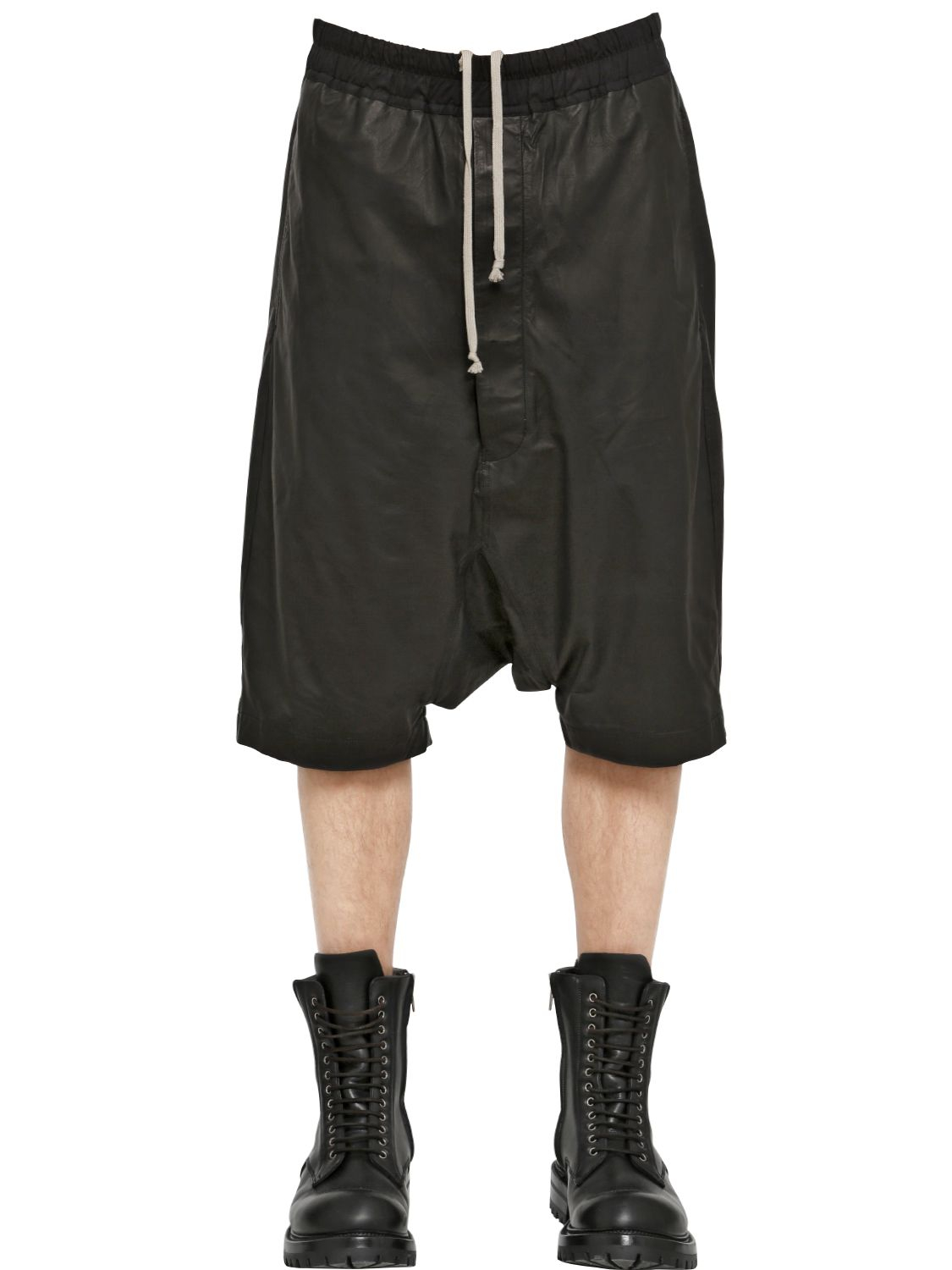 Rick owens Boxer Pod Kangaroo Leather Shorts in Black for Men | Lyst