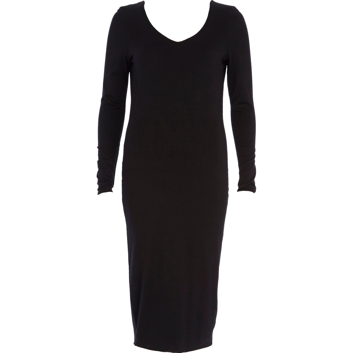 River Island Black V Neck Long Sleeve Column Dress in Black | Lyst