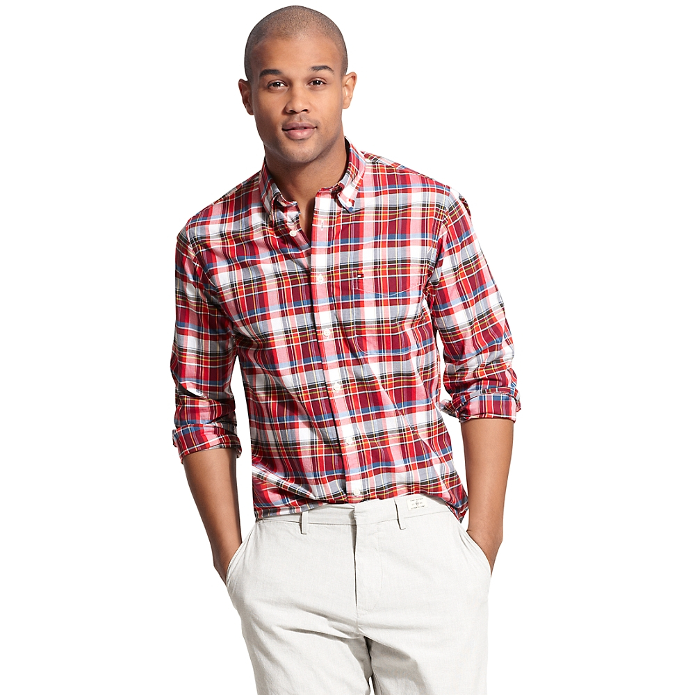 Tommy Hilfiger Custom Fit Check Shirt in Red for Men (PERSIAN RED-PT ...