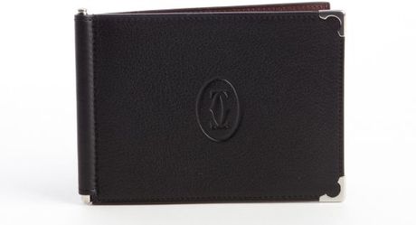 Cartier Black Leather Money Clip Bifold Wallet in Black for Men | Lyst