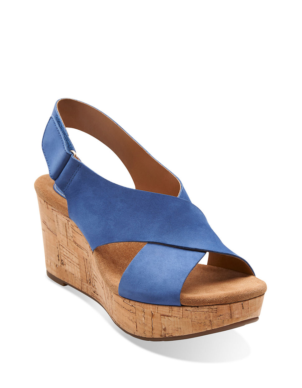 clarks blue wedge sandals