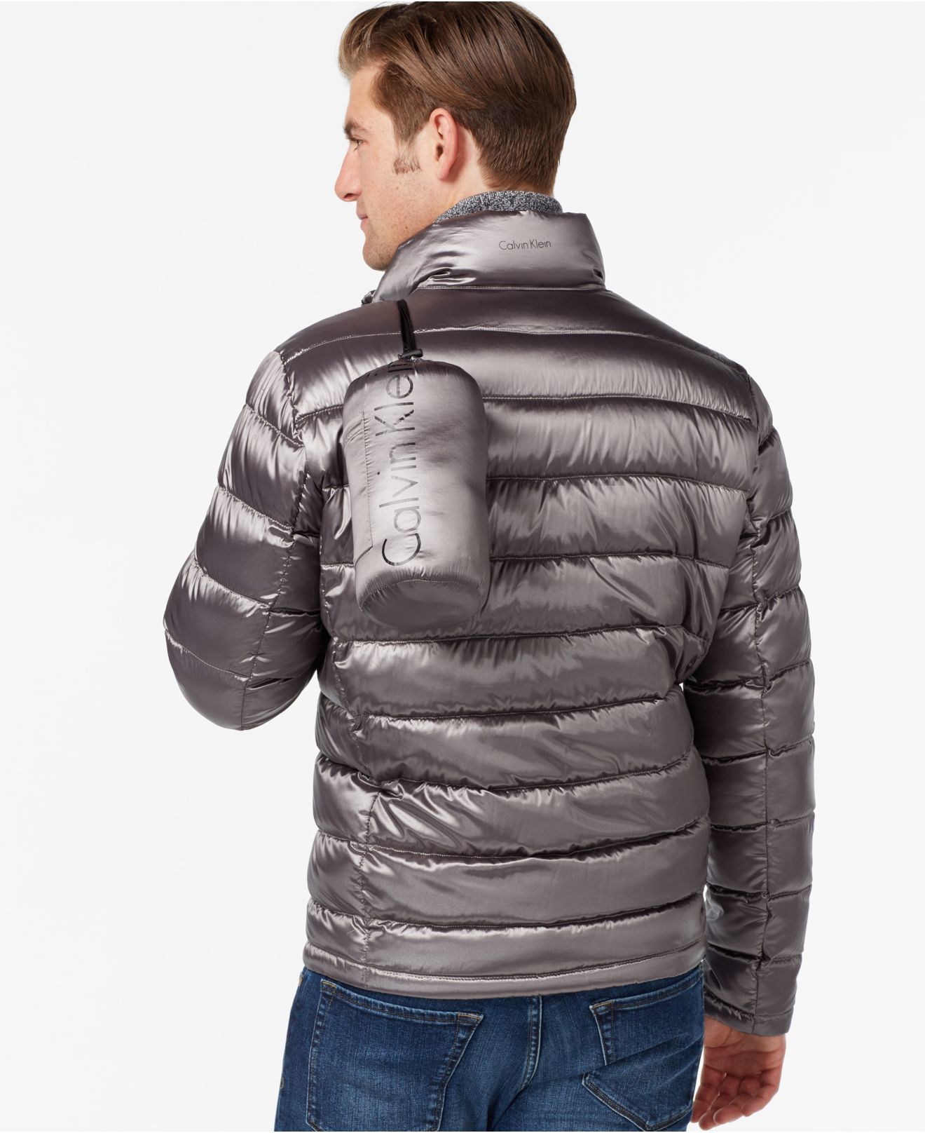 Lyst Calvin Klein Men S Packable Down Jacket In Gray For Gallery