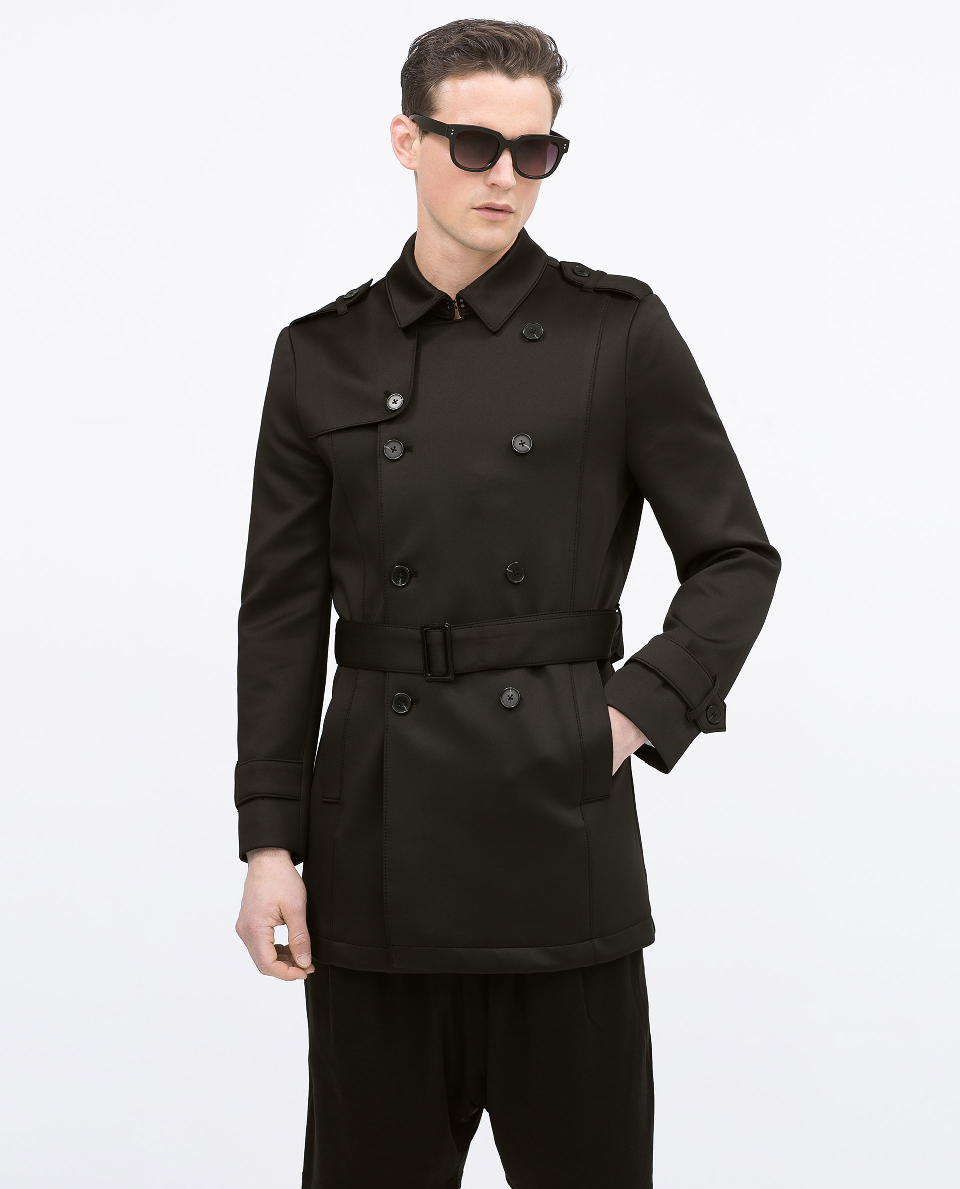 Zara Double Breasted Trench Coat in Black for Men | Lyst