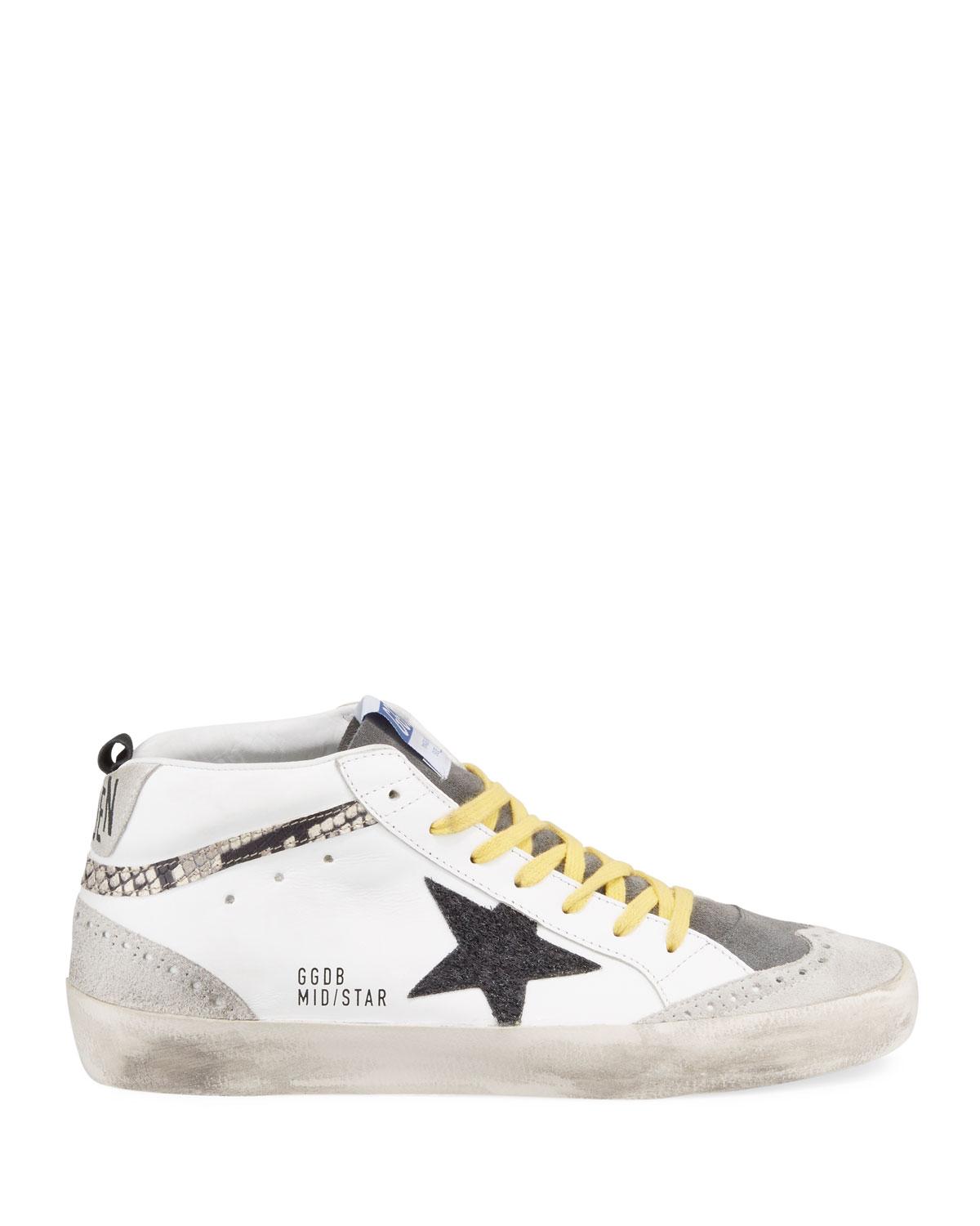 Golden Goose Deluxe Brand Mid Star Snake-detailed Leather Sneakers in White - Lyst