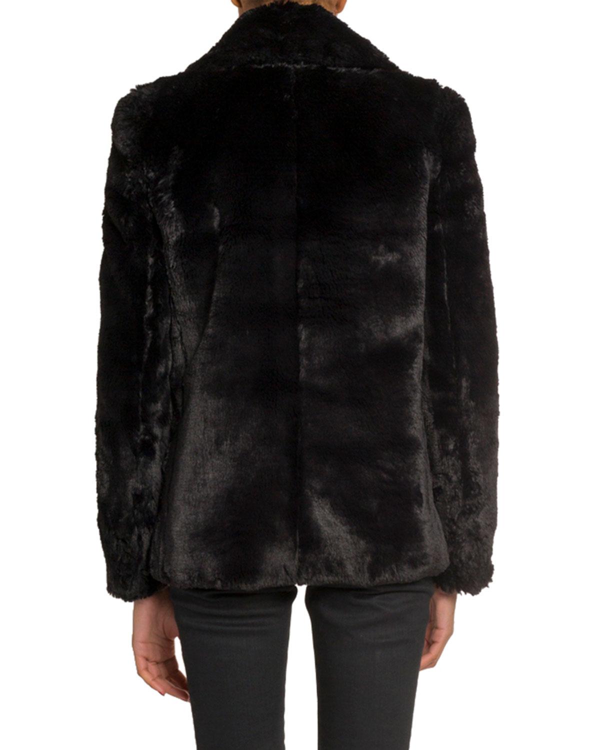 Saint Laurent Faux-fur Double-breasted Coat in Black - Lyst
