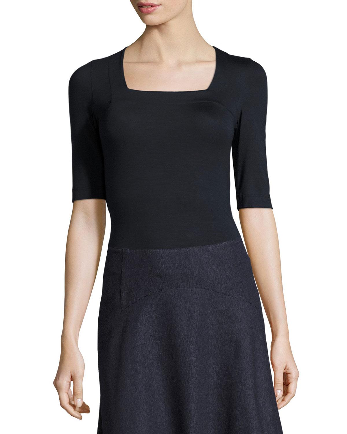 Lyst Akris Punto Squareneck Knit Top in Blue