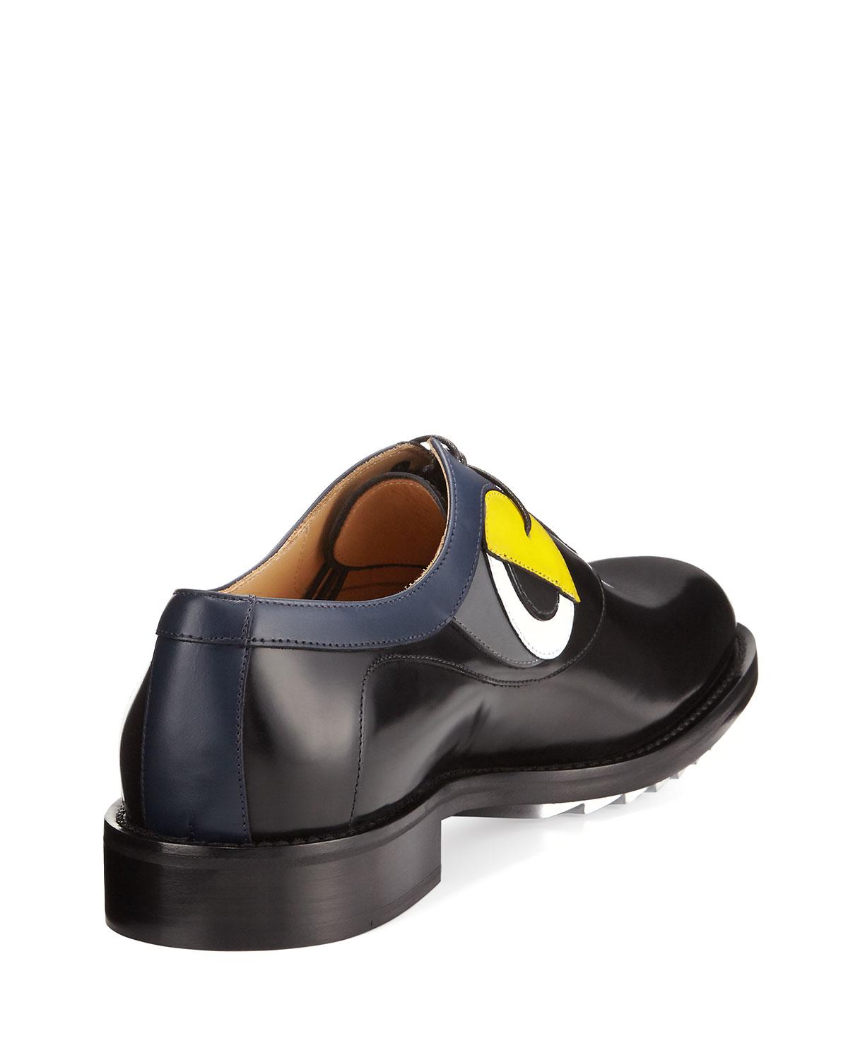 Fendi Monstereye Leather Silverbottom Laceup Derby Shoe