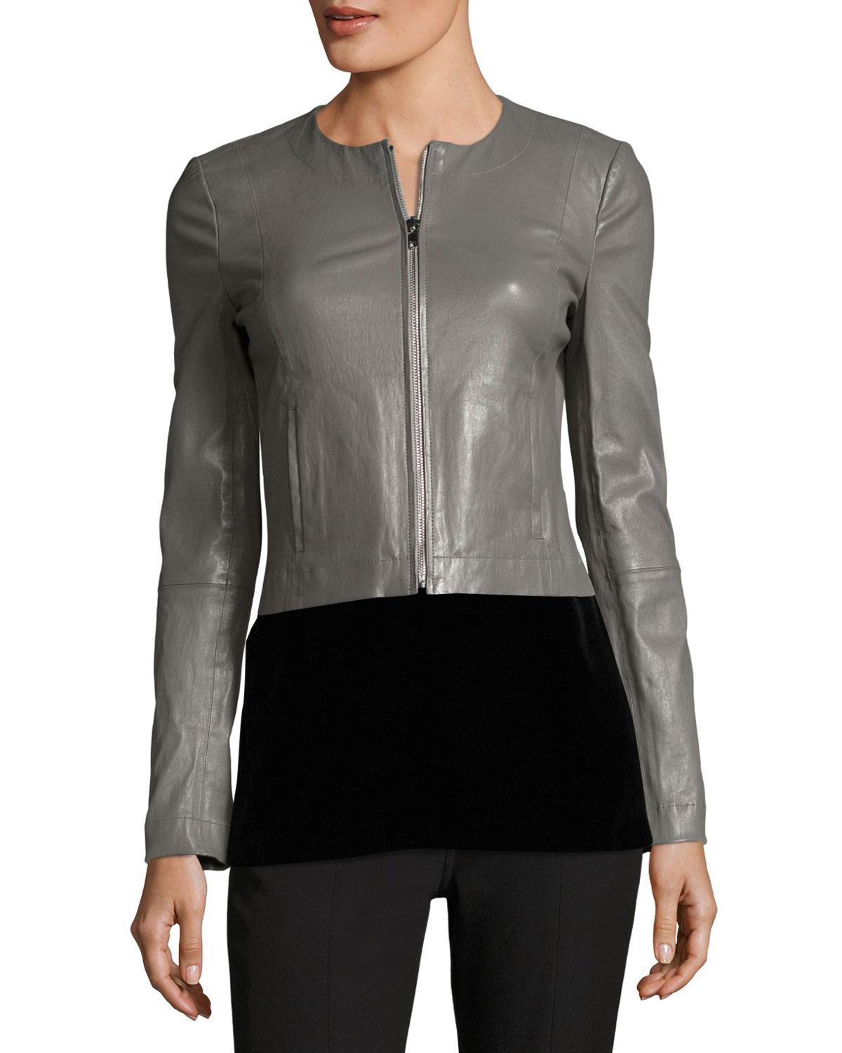 Lyst Elizabeth And James Helen Long Sleeve Cropped Leather Moto Gallery