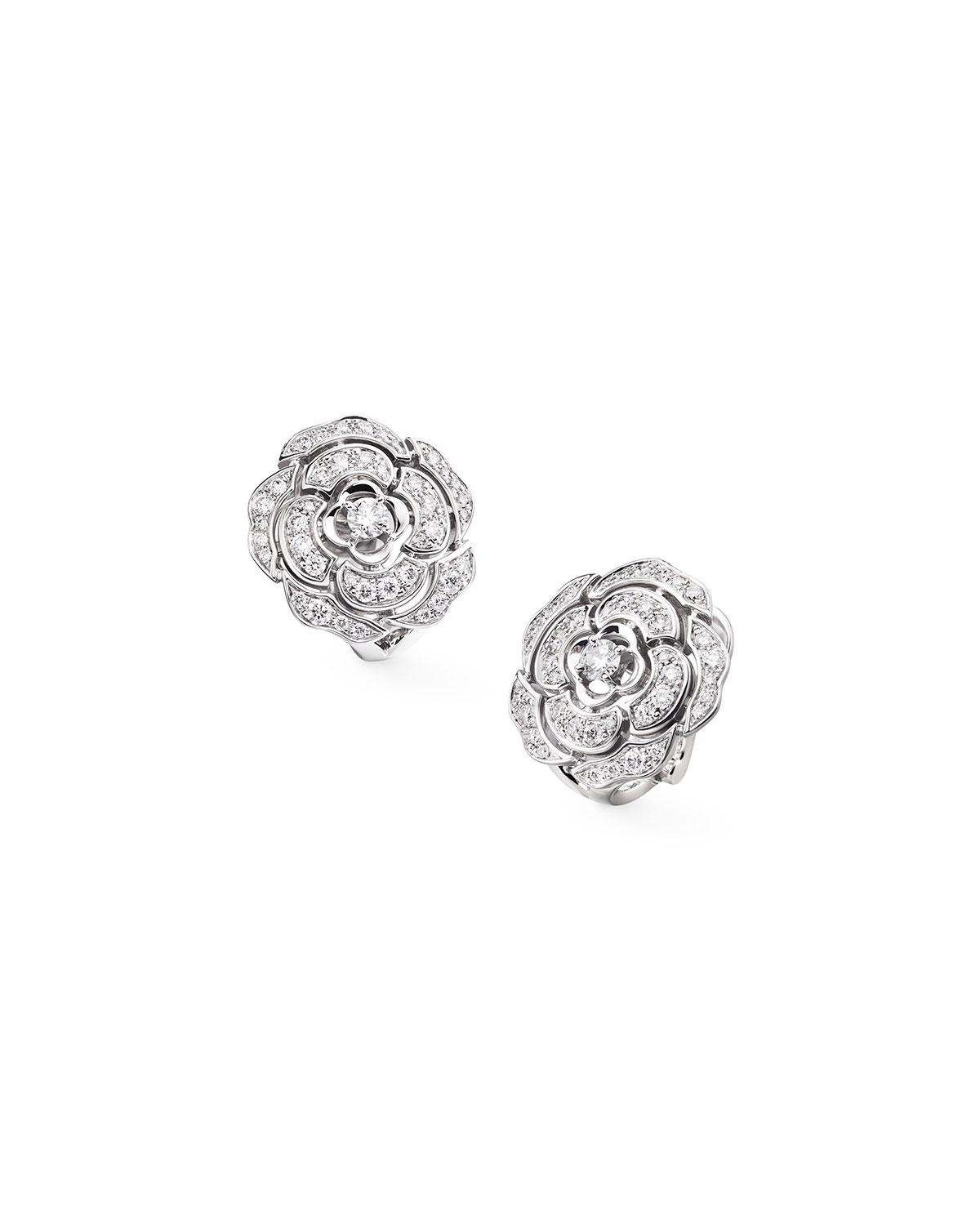 Lyst Chanel Bouton De Camelia Stud Earrings In 18k White Gold And Gallery