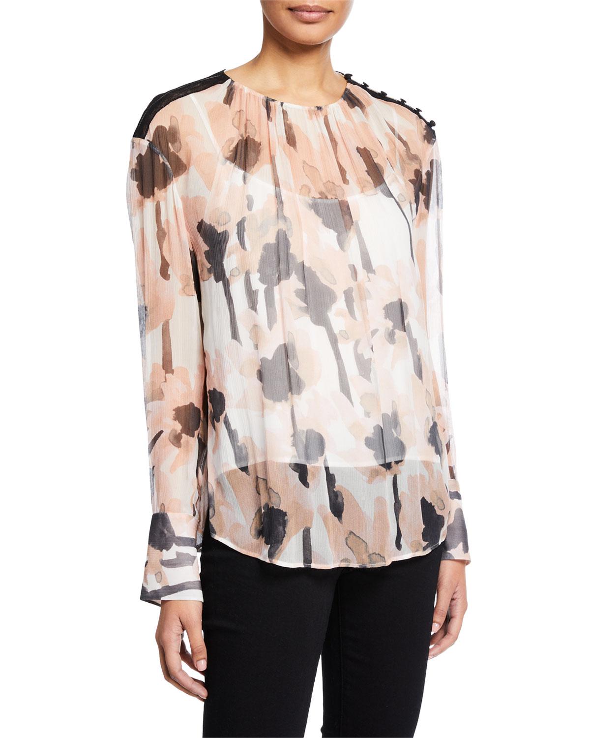Lyst - Jason Wu Watercolor Poppy-print Jewel-neck Long-sleeve Silk ...