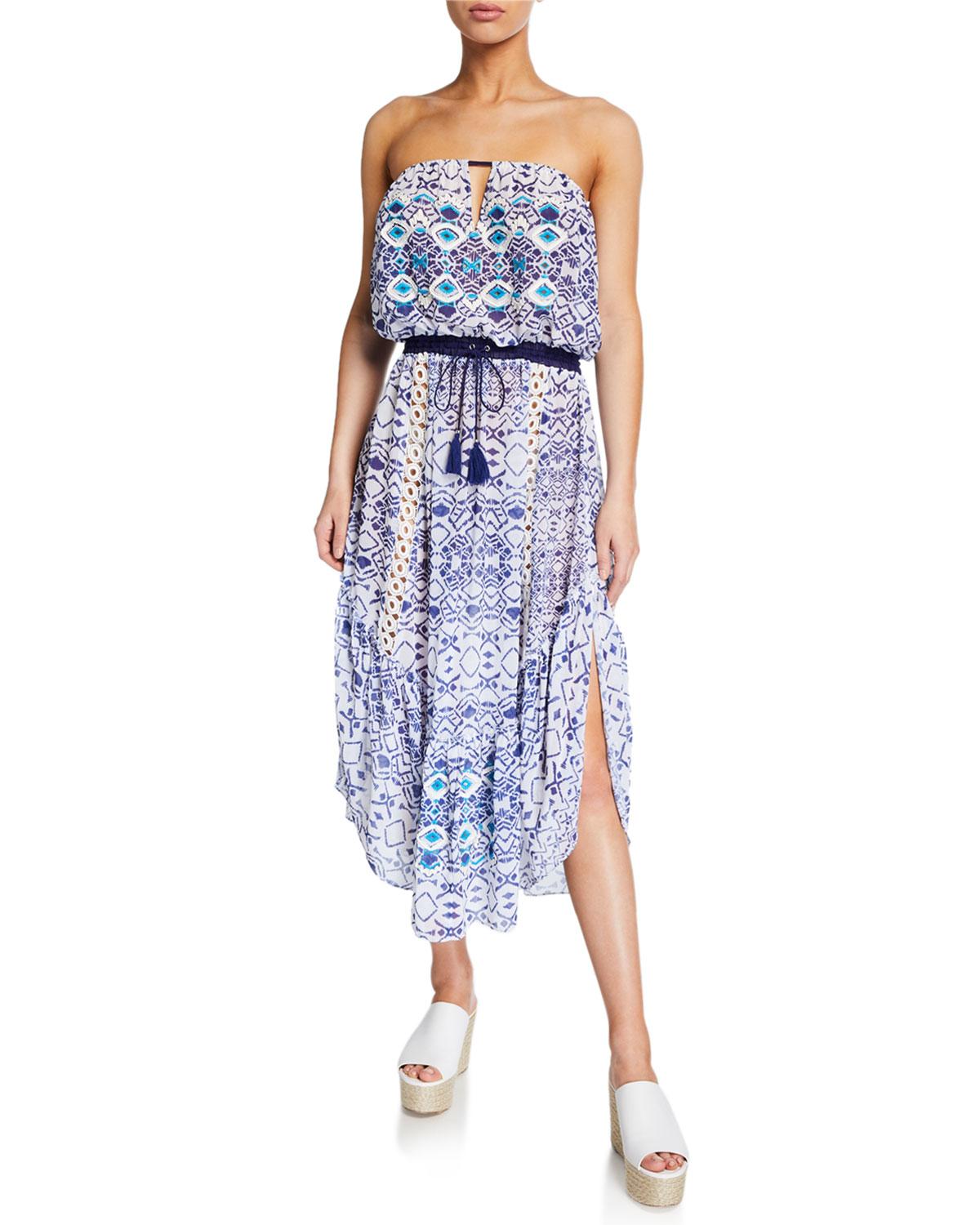 Ramy Brook Luna Printed Strapless Dress in Blue - Lyst