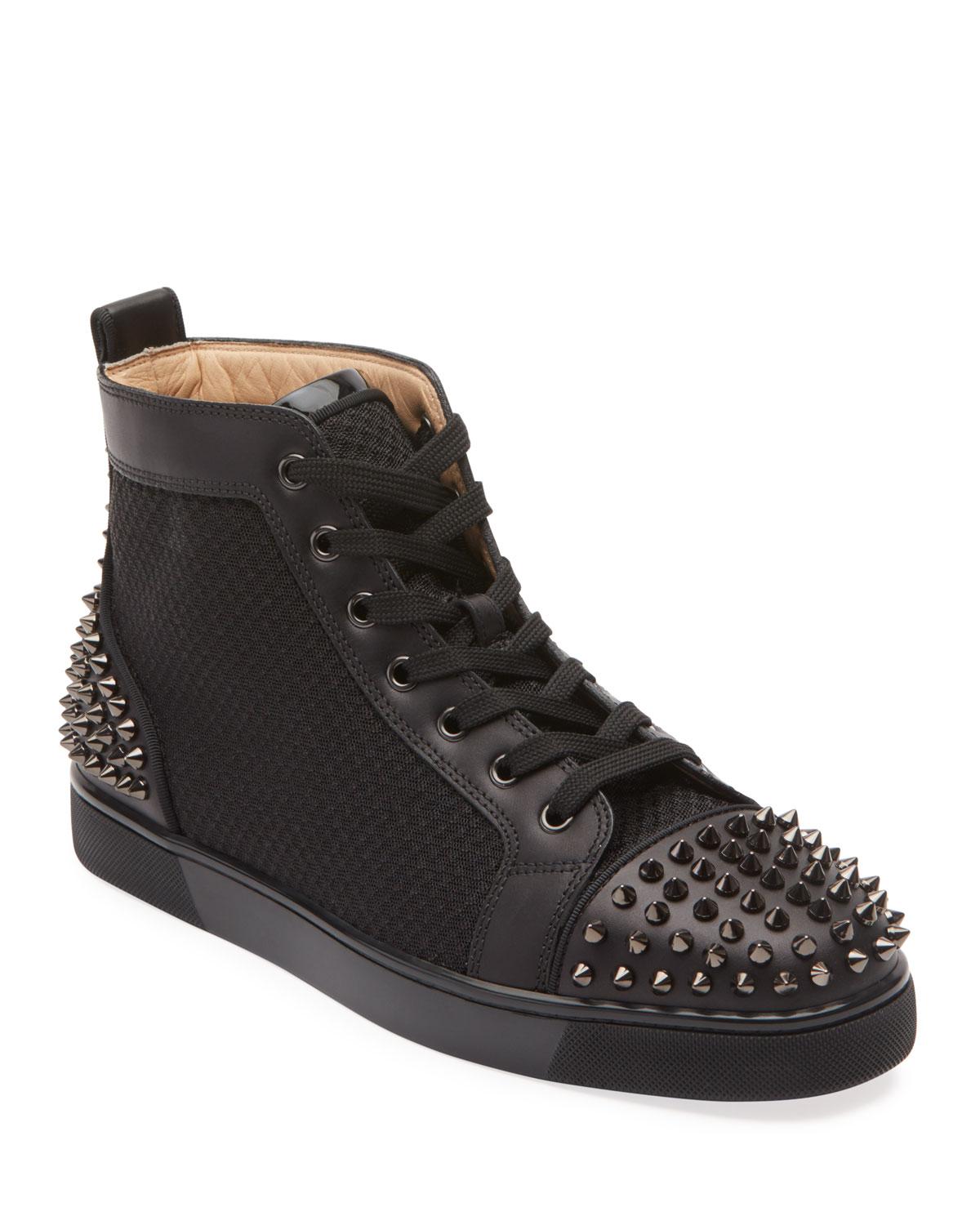 Christian Louboutin Men's Lou Spiked Leather High-top Sneakers in Black ...