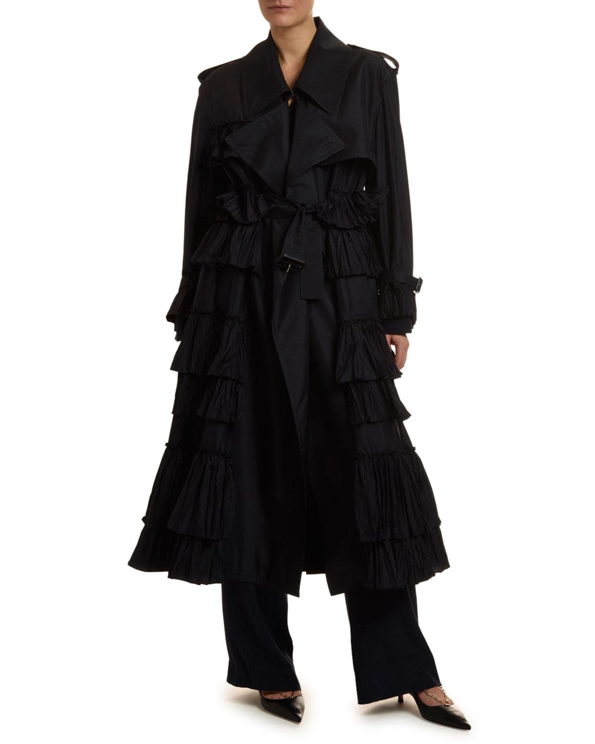 Valentino Ruffled Trench Coat in Blue - Lyst