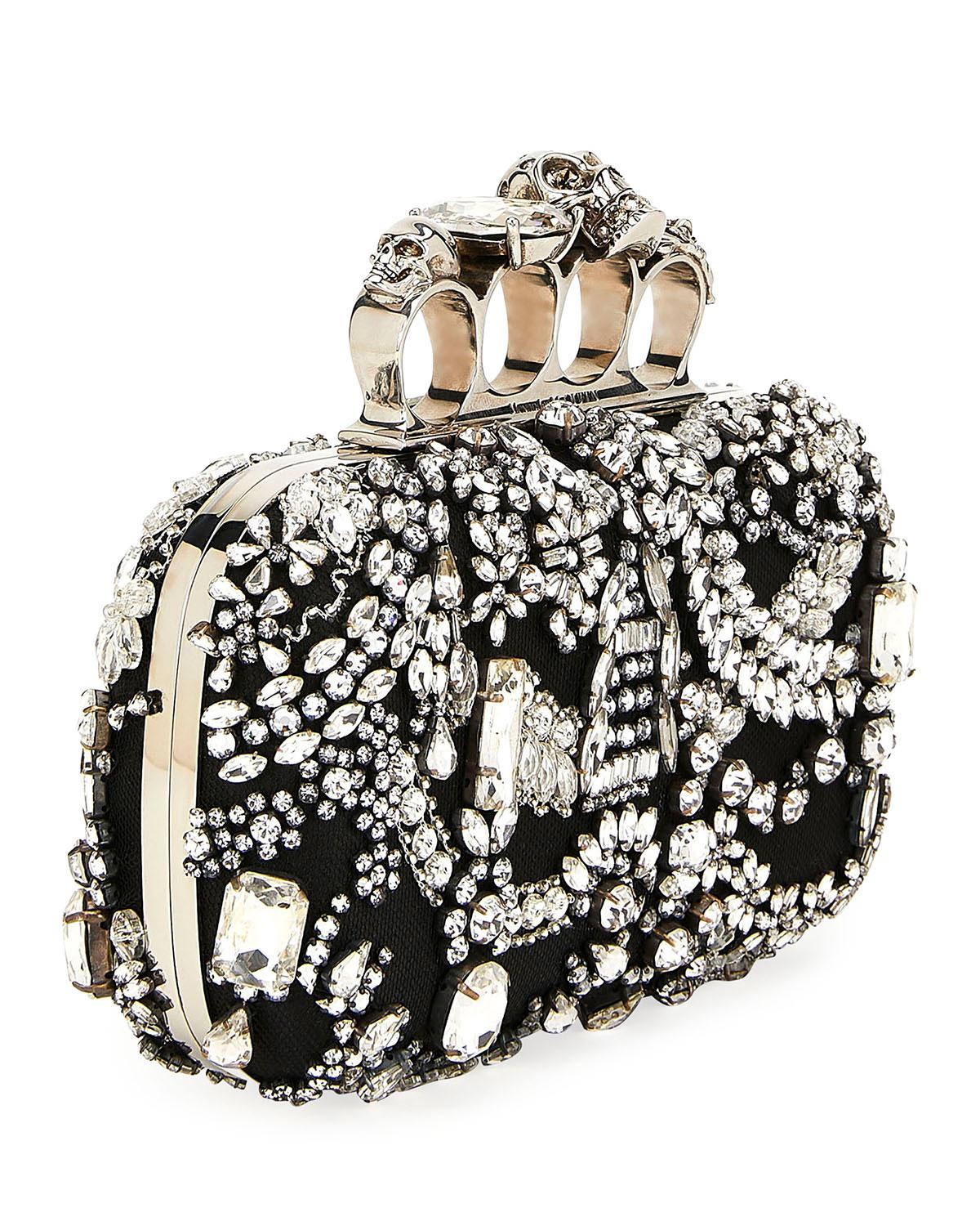 Alexander McQueen Four-ring Jeweled Skull Clutch Bag in Black - Lyst