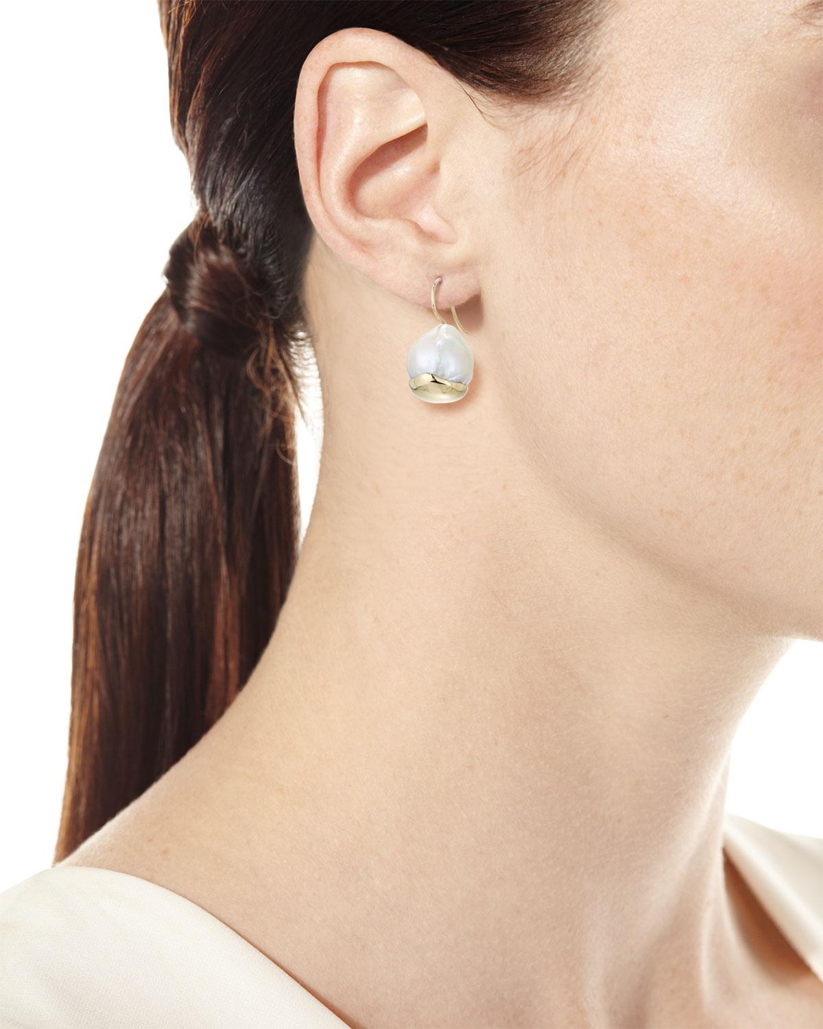 Lyst Mizuki Small Fluid Baroque Pearl Earrings In Metallic