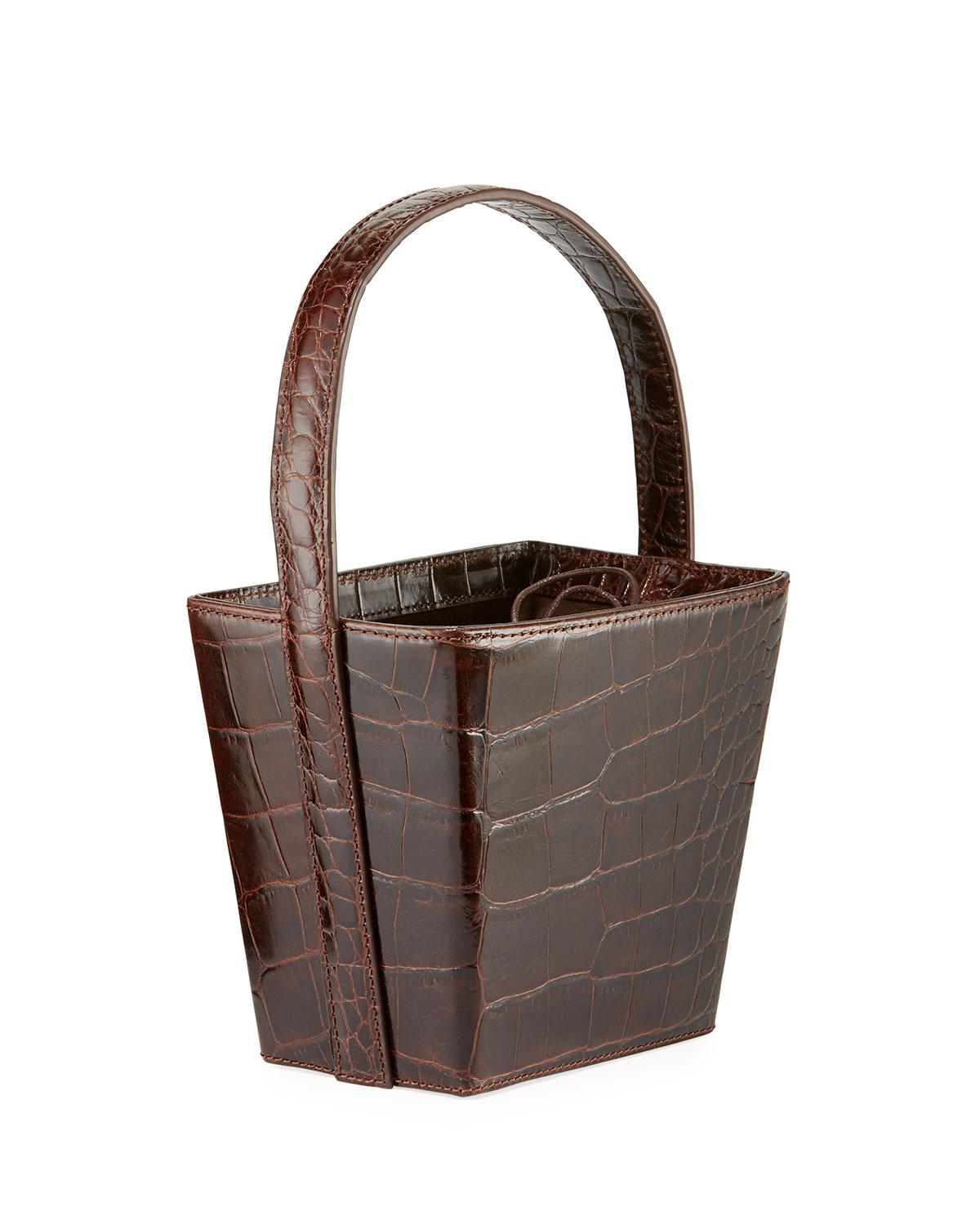 STAUD Edie Croc-embossed Leather Bucket Bag in Brown - Lyst